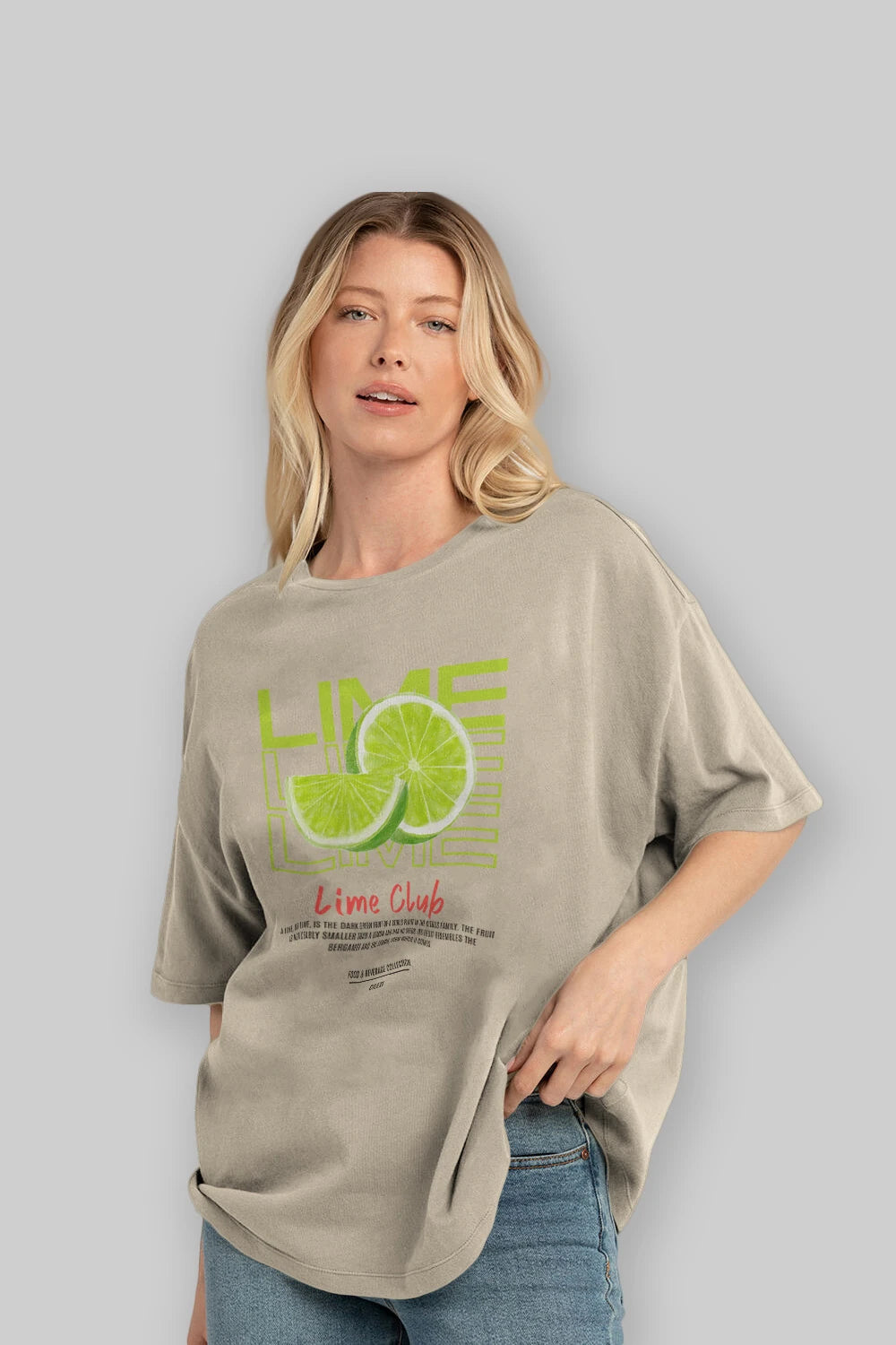 Lime Kokteyl Serisi ön Baskılı Oversize t-shirt Erkek Kadın %100 Pamuk Bisiklet Yaka tişort