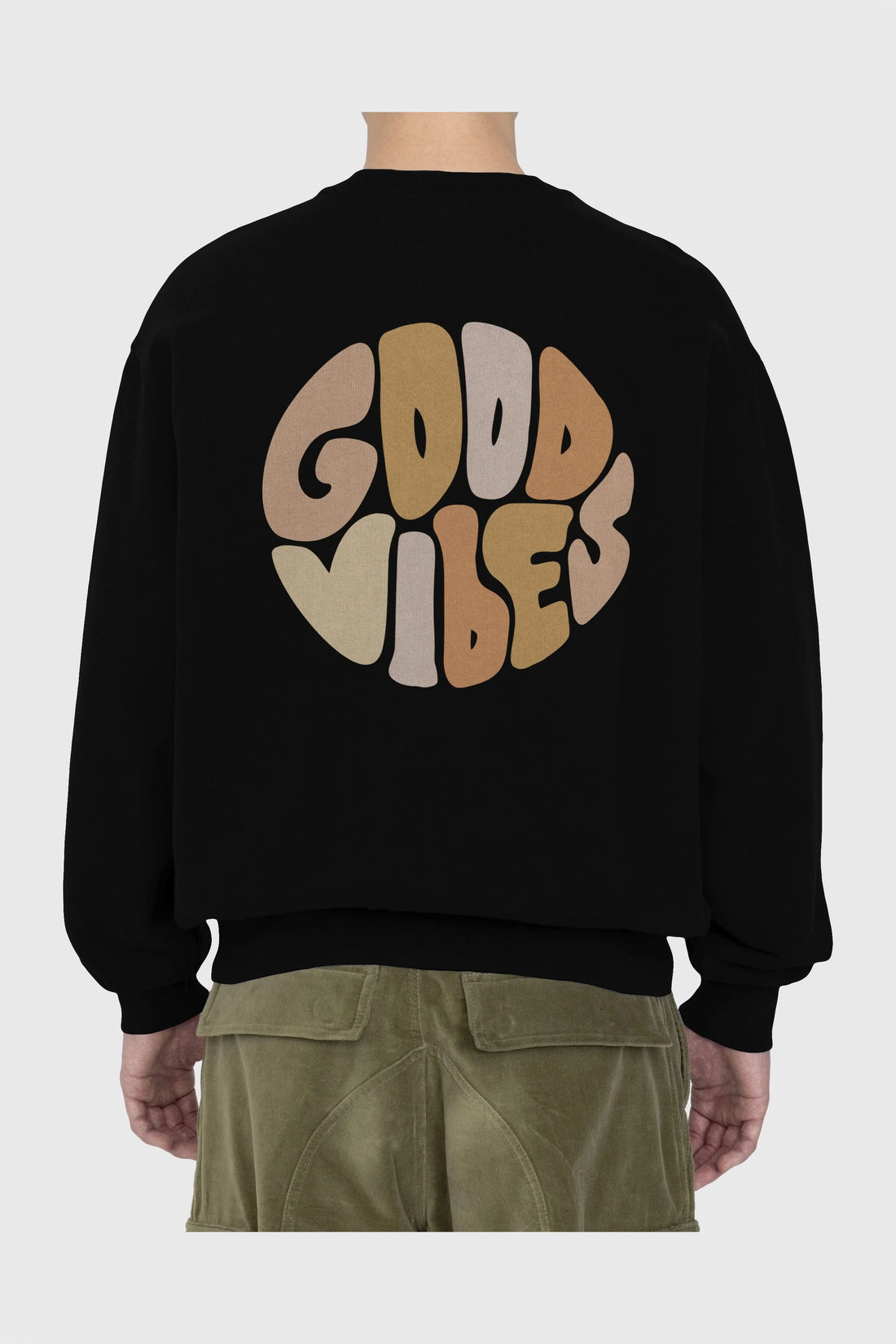 Good Vibes Yazılı 3 Arka Baskılı Oversize Sweatshirt Erkek Kadın Unisex