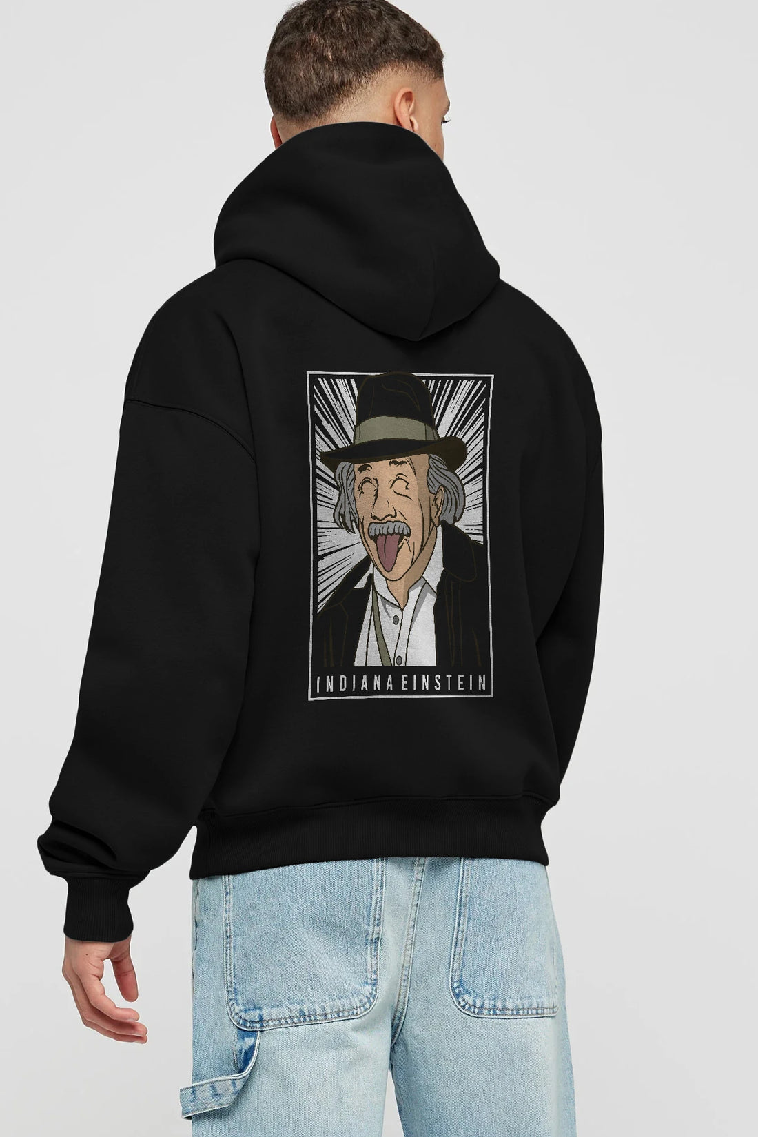 Indiana Jones Einstein Arka Baskılı Hoodie Oversize Kapüşonlu Sweatshirt Erkek Kadın Unisex