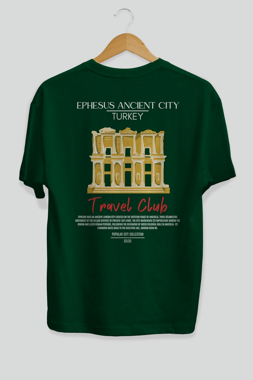 Ephesus Ancient City Turkey Arka Baskılı Oversize t-shirt Erkek Kadın Pamuk Bisiklet Yaka tişort