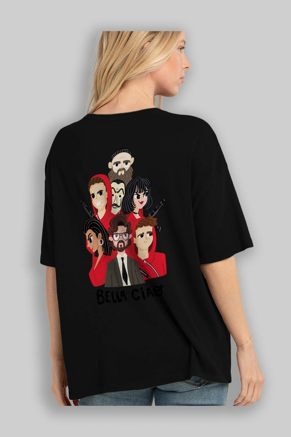 La Casa De Papel (13) Arka Baskılı Oversize t-shirt Erkek Kadın Unisex %100 Pamuk Bisiklet Yaka tişort
