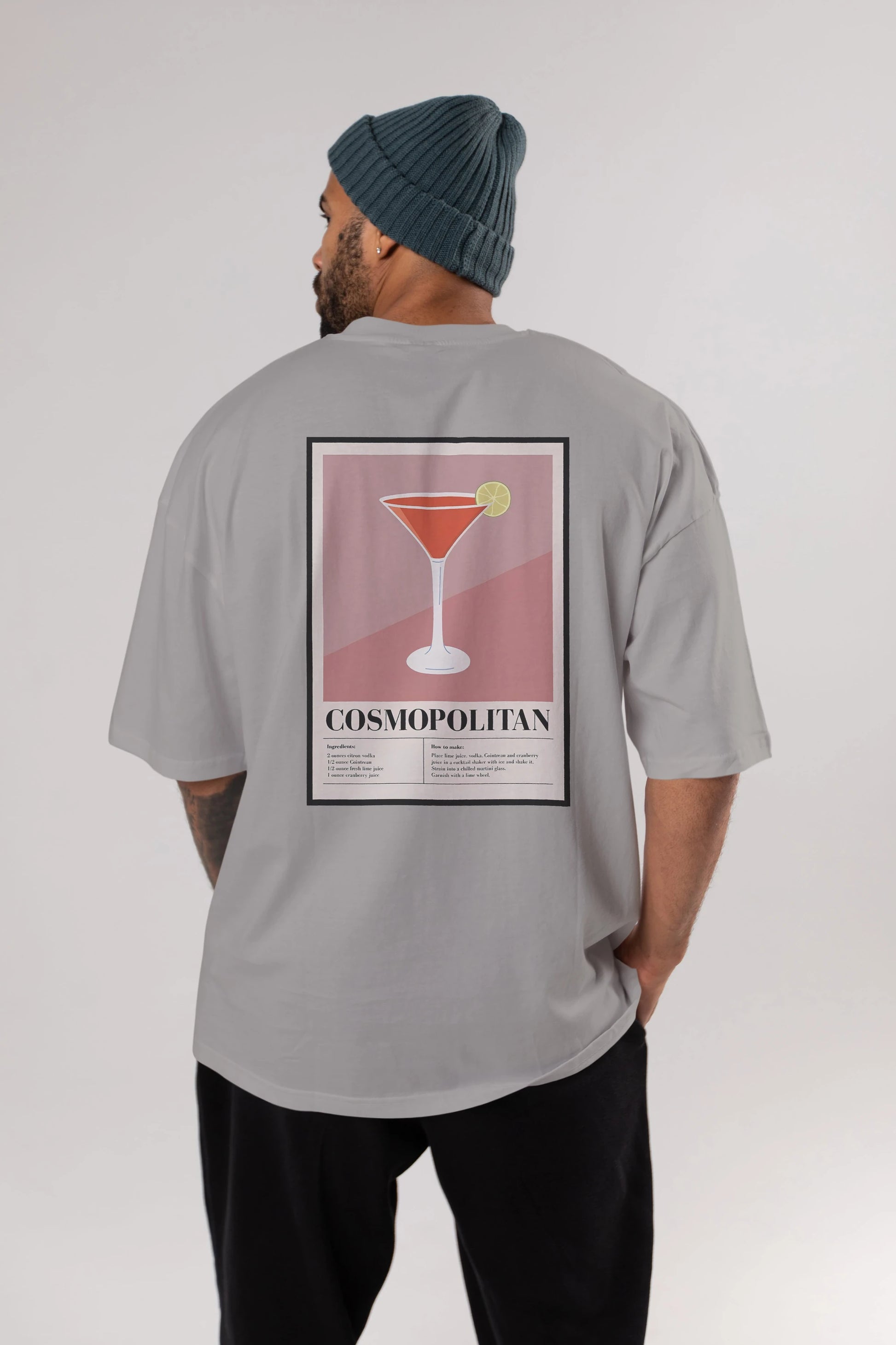 Cosmopolitan 3 Arka Baskılı Oversize t-shirt Erkek Kadın Unisex %100 Pamuk Bisiklet Yaka tişort