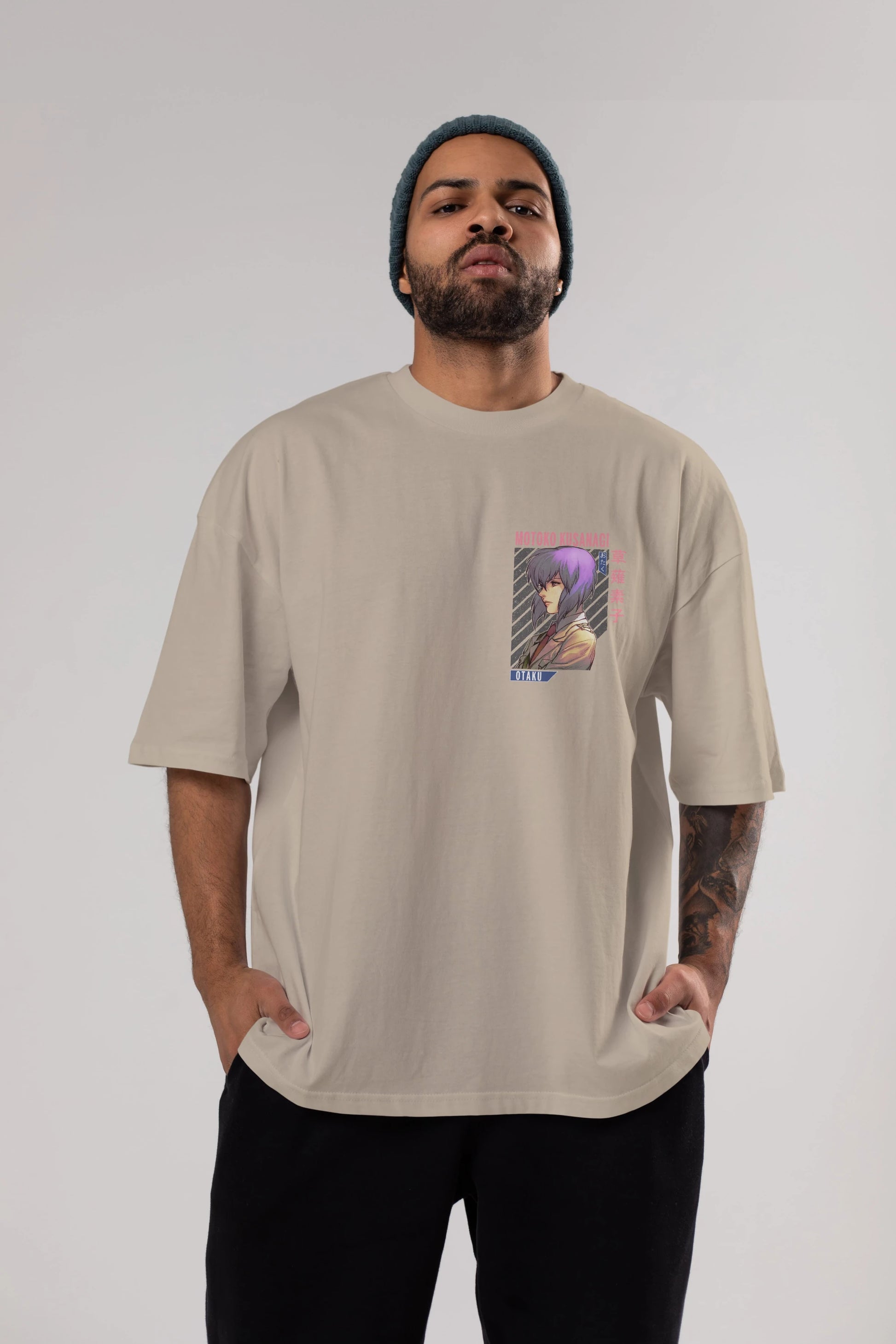 Motoko Kusanagi 4 Ön Sol Baskılı Oversize t-shirt Erkek Kadın Unisex %100 Pamuk Bisiklet Yaka tişort