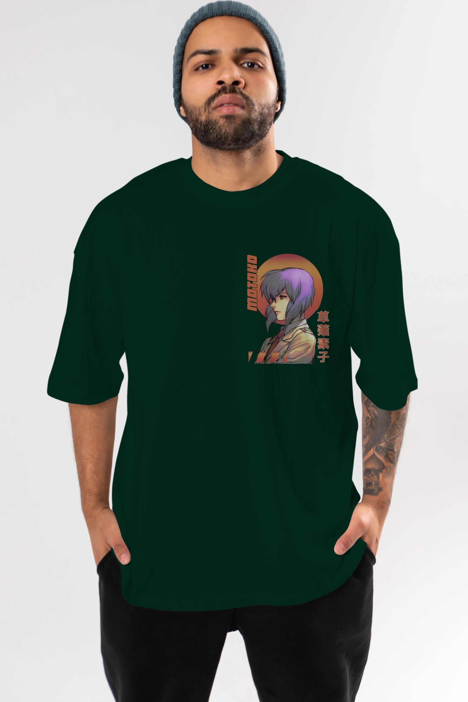 Motoko Kusanagi 10 Ön Sol Baskılı Oversize t-shirt Erkek Kadın Unisex %100 Pamuk Bisiklet Yaka tişort