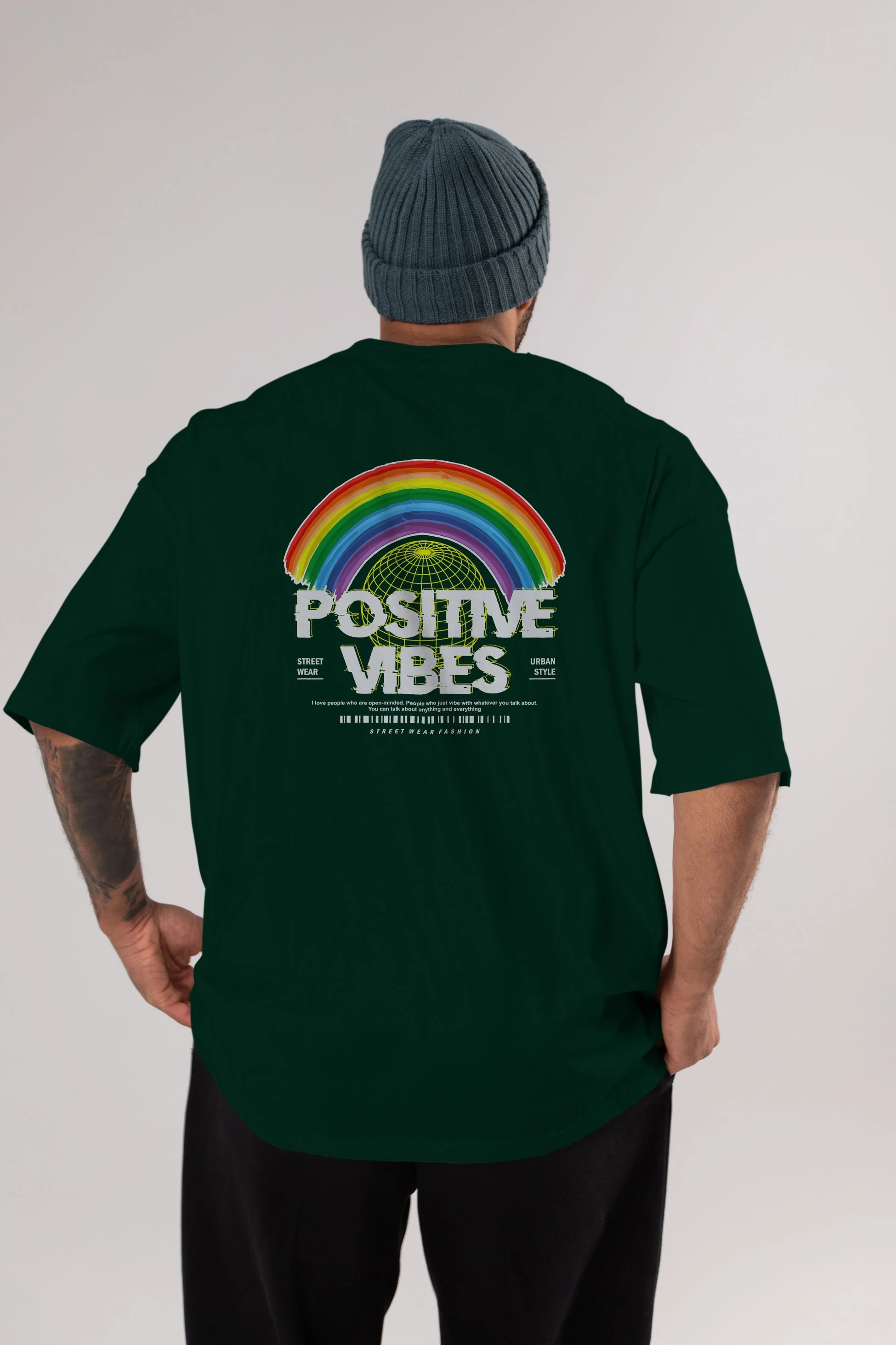Positive Vibes Arka Baskılı Oversize t-shirt Erkek Kadın Unisex