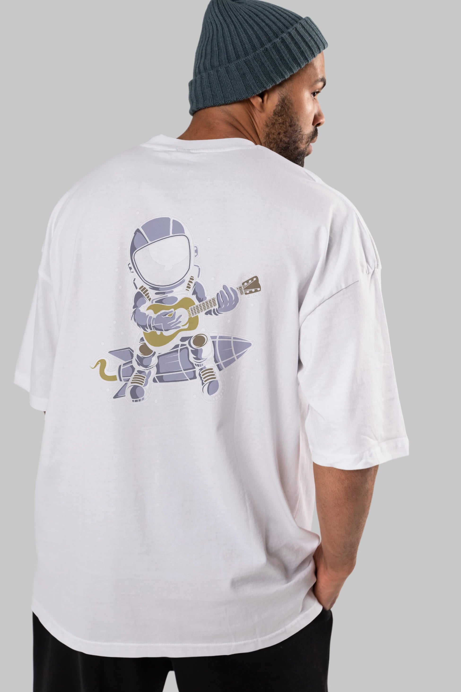 Astronaut Guitar (2) Arka Baskılı Oversize t-shirt Erkek Kadın Unisex