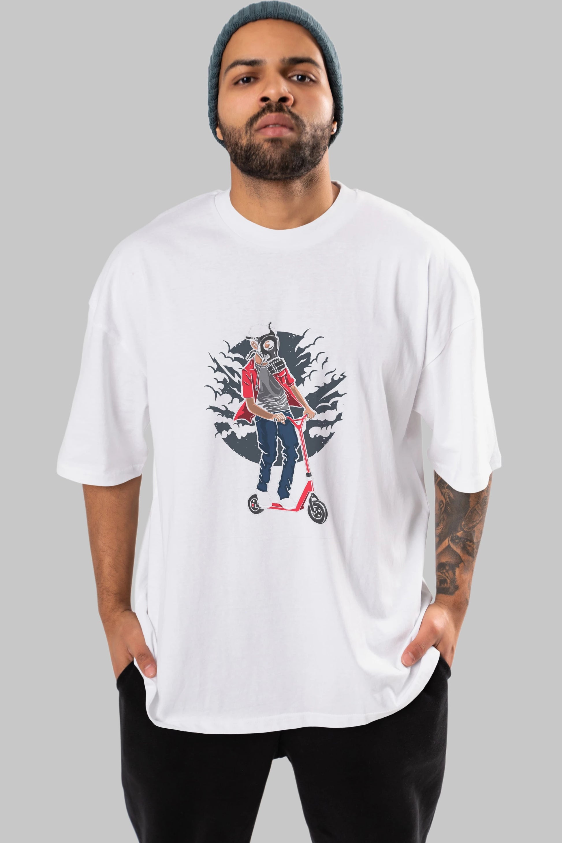 Gasmask Rider Ön Baskılı Oversize t-shirt Erkek Kadın Unisex %100 Pamuk tişort