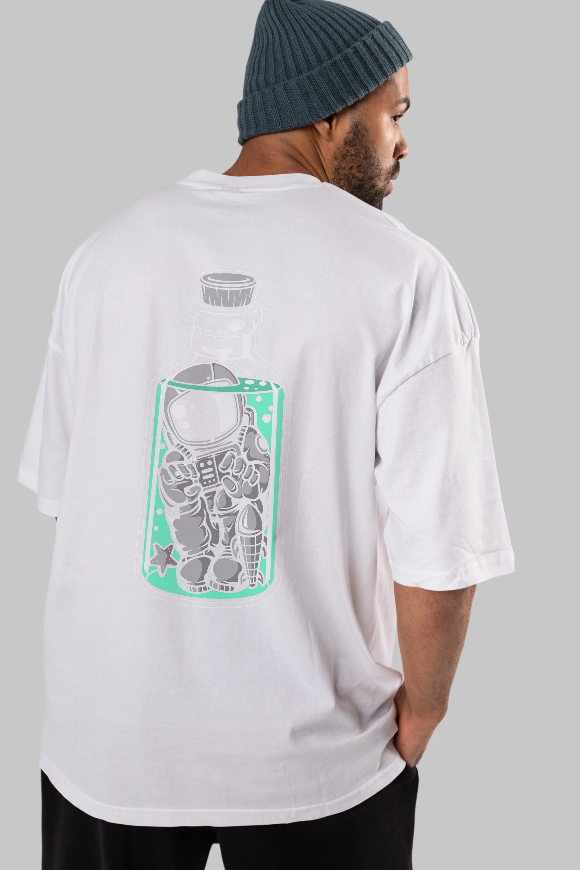 Astronaut in The Bottle Arka Baskılı Oversize t-shirt Erkek Kadın Unisex