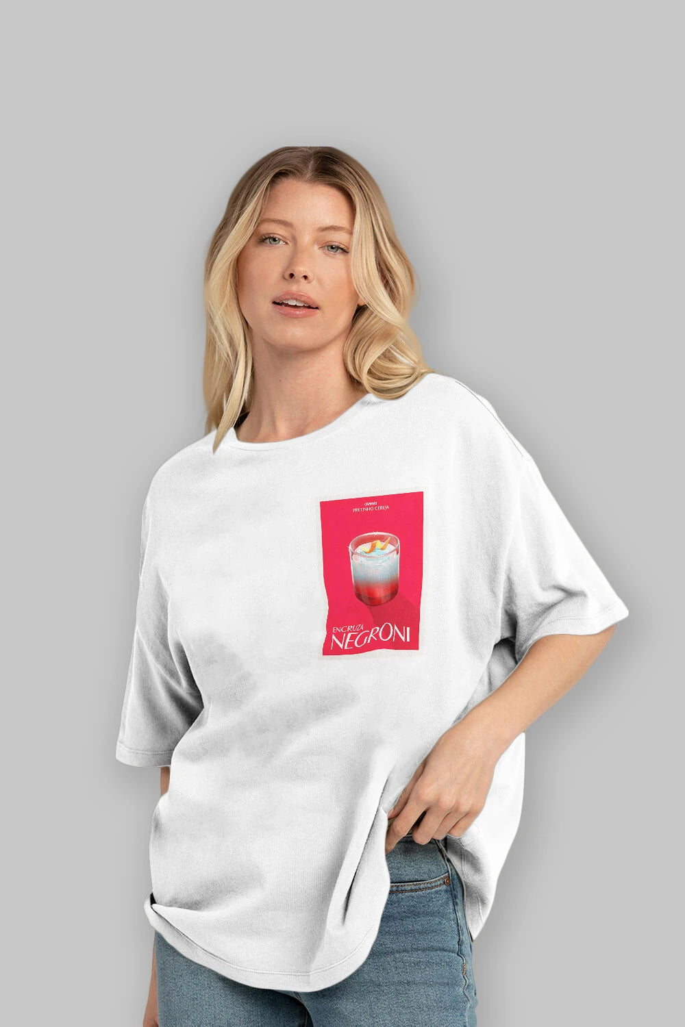 Encruza Negroni Ön Sol Baskılı Oversize t-shirt Erkek Kadın Unisex %100 Pamuk Bisiklet Yaka tişort