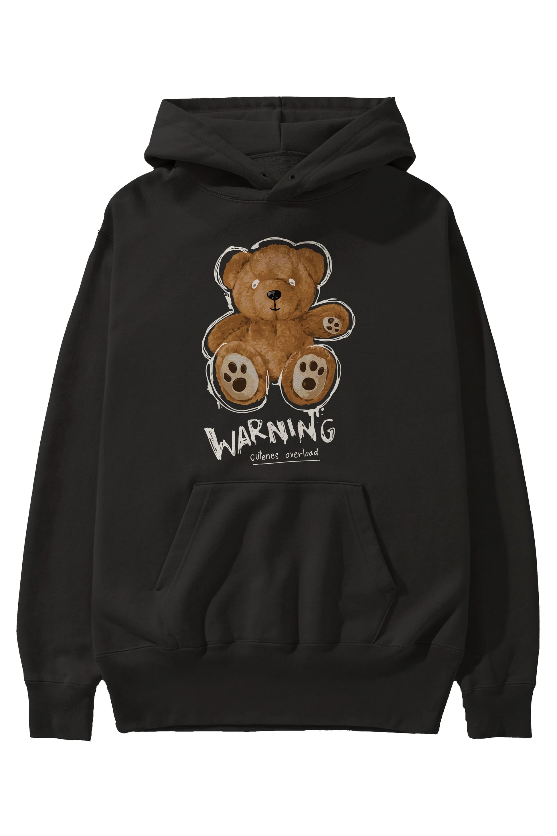 Warning Cuteness Bear Ön Baskılı Hoodie Oversize Kapüşonlu Sweatshirt Erkek Kadın Unisex