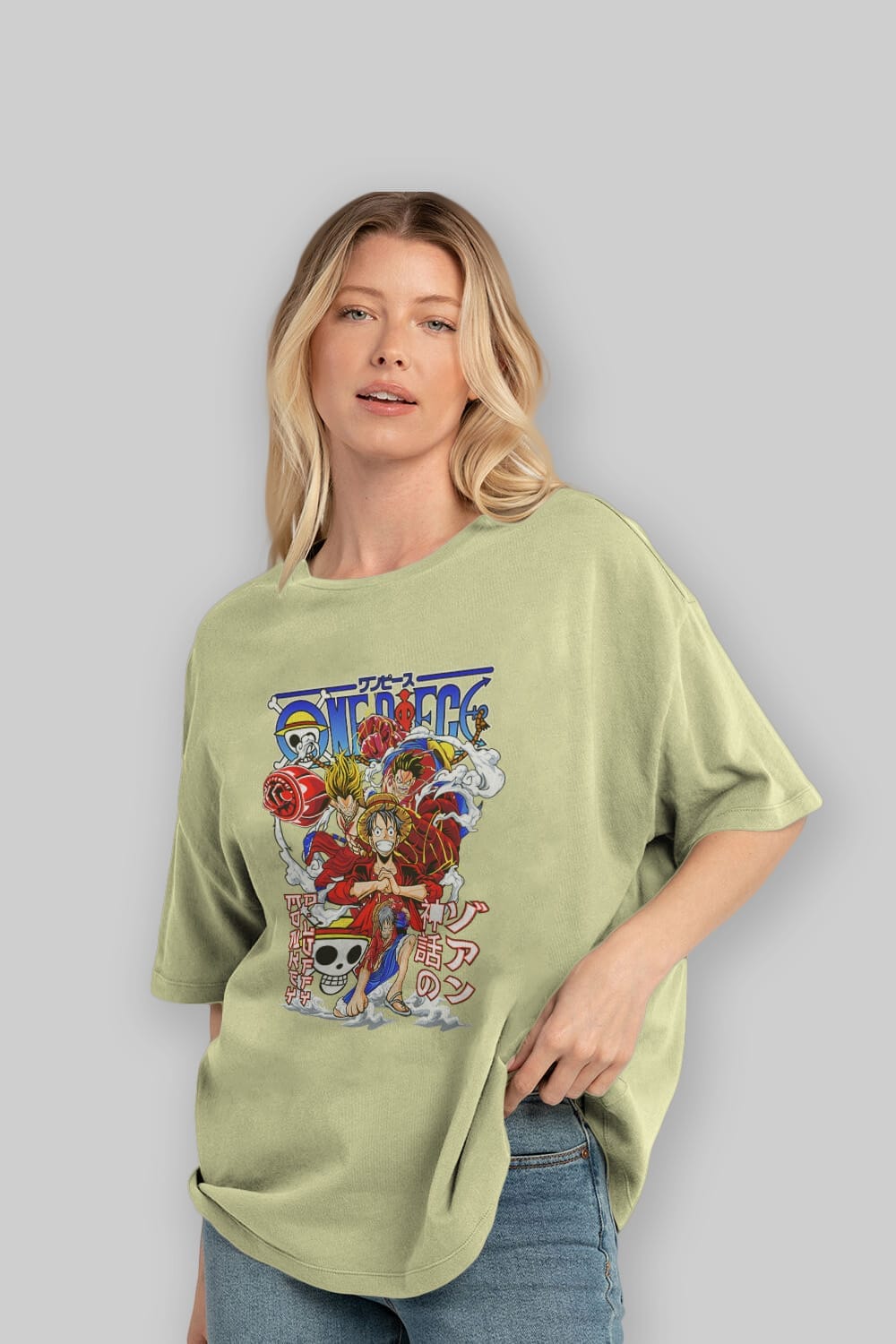 MONKEY D. LUFF-ONE PIECE 2 Anime Ön Baskılı Oversize t-shirt %100 pamuk Erkek Kadın Unisex