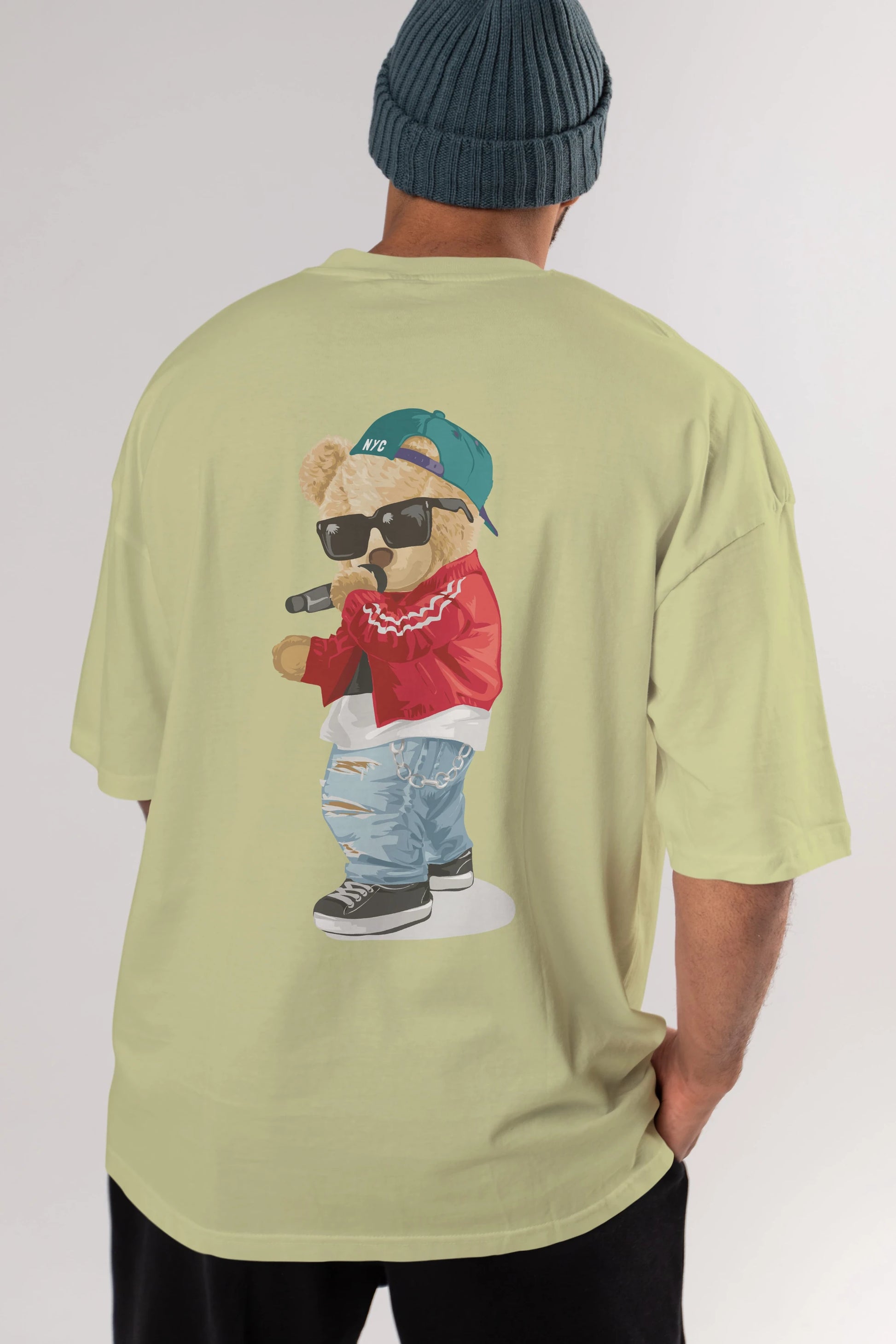 Teddy Bear Şarkıcı Arka Baskılı Oversize t-shirt Erkek Kadın Unisex %100 Pamuk