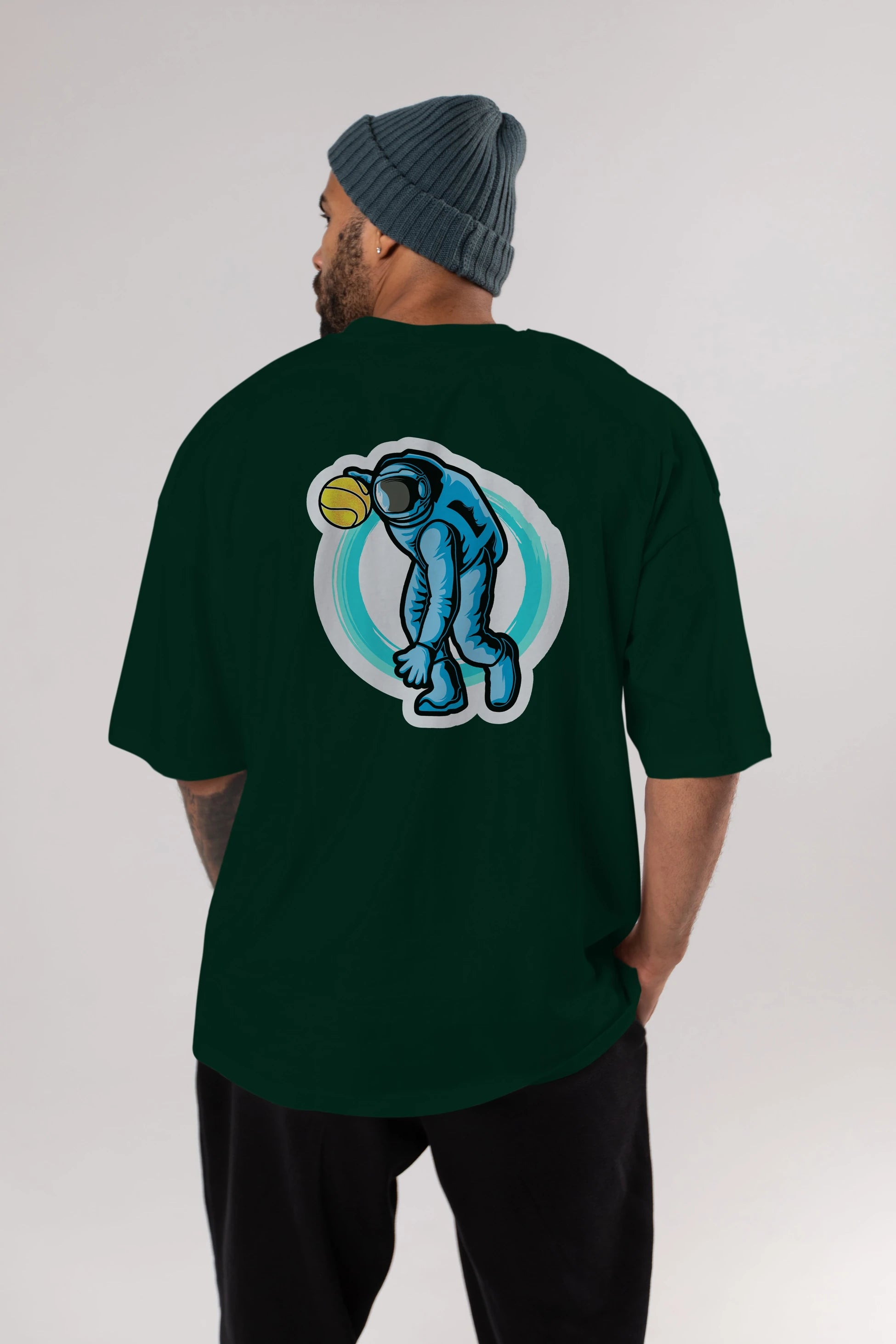 Astronaut Dribble Sticker Arka Baskılı Oversize t-shirt Erkek Kadın Unisex