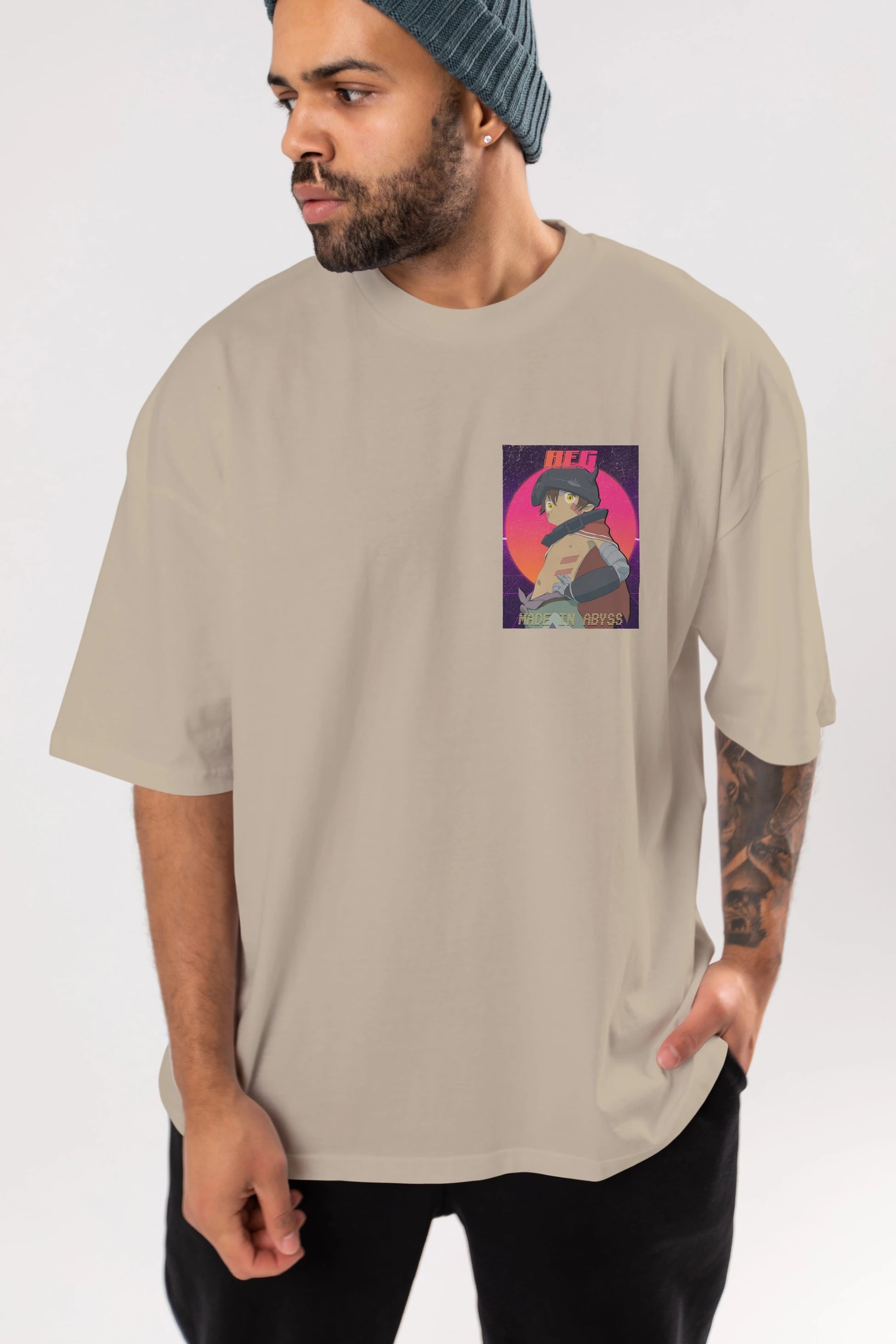 Reg 7 Ön Sol Baskılı Oversize t-shirt Erkek Kadın Unisex %100 Pamuk Bisiklet Yaka tişort