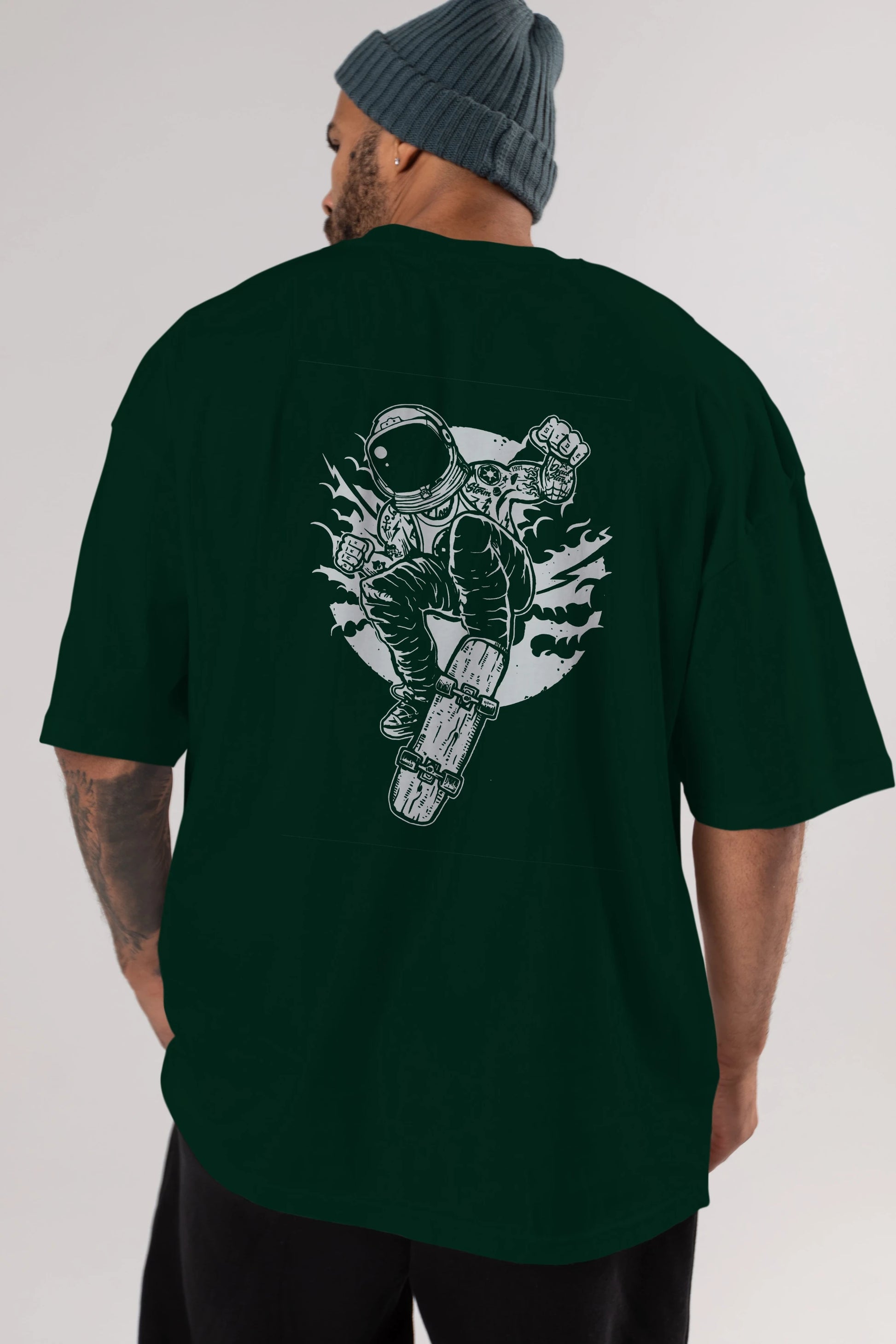 Space Skater Arka Baskılı Oversize t-shirt Erkek Kadın Unisex %100 Pamuk