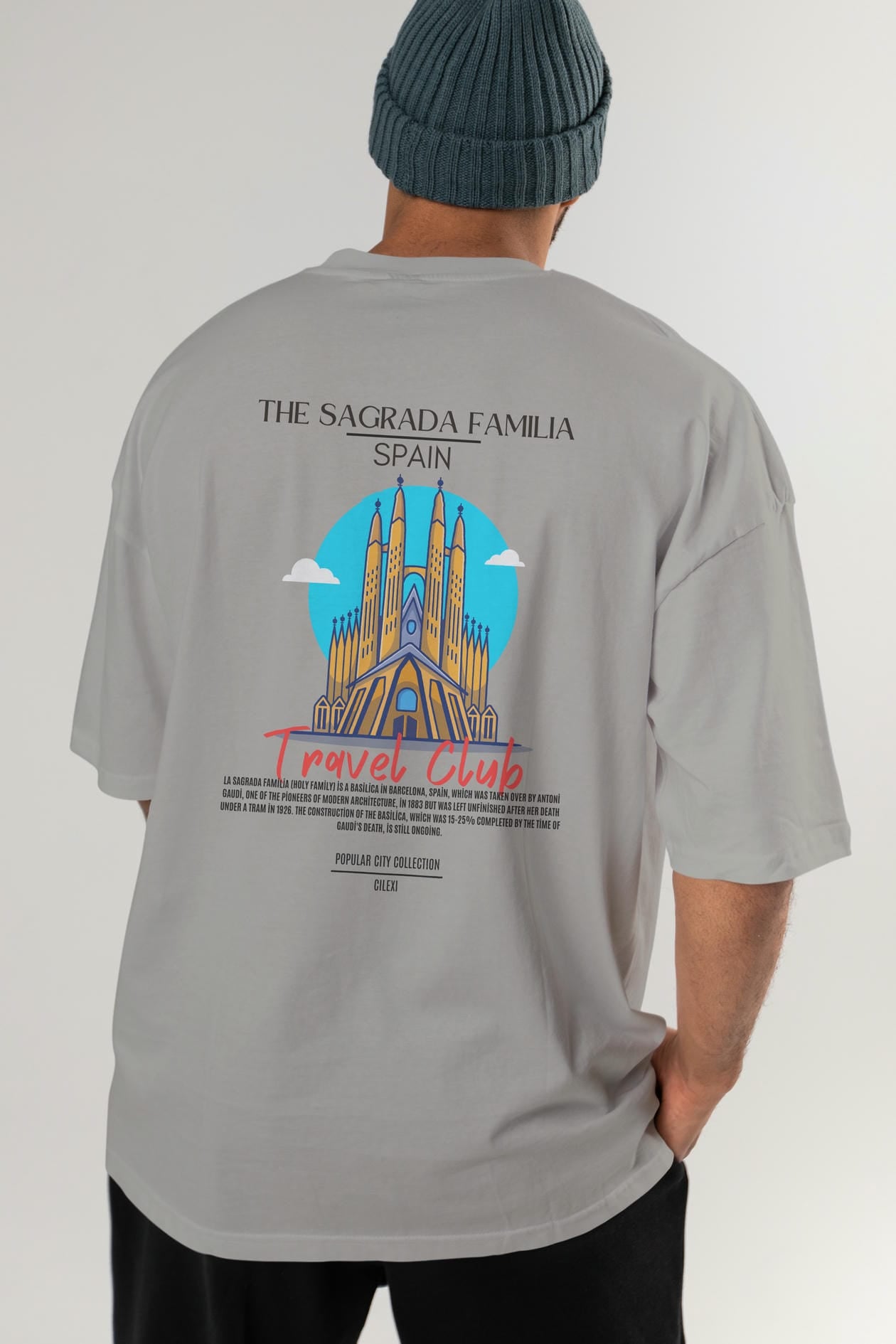 The Sagrada Familia Spain Arka Baskılı Oversize t-shirt Erkek Kadın Pamuk Bisiklet Yaka tişort