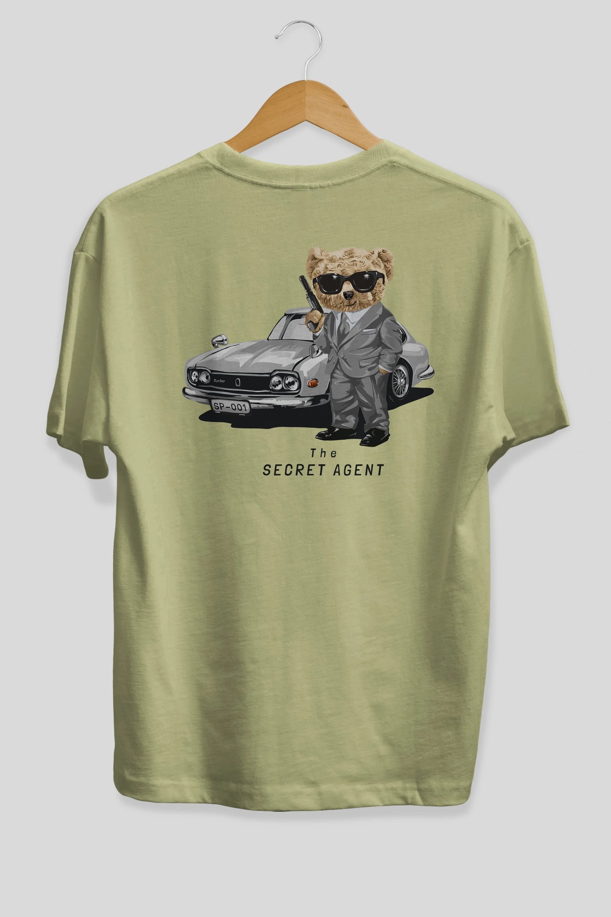 Teddy Bear The Secret Agent Arka Baskılı Oversize t-shirt Erkek Kadın Unisex %100 Pamuk