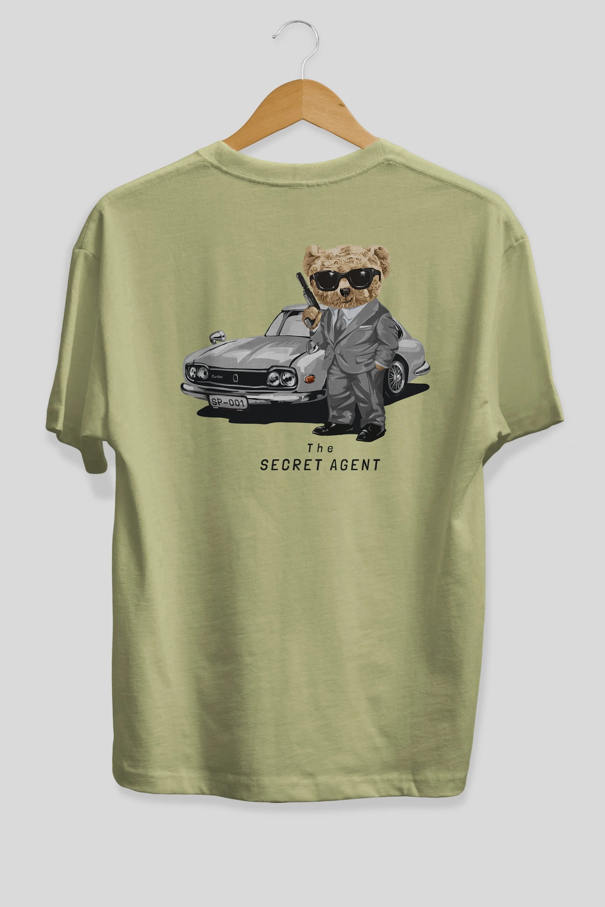 Teddy Bear The Secret Agent Arka Baskılı Oversize t-shirt Erkek Kadın Unisex %100 Pamuk