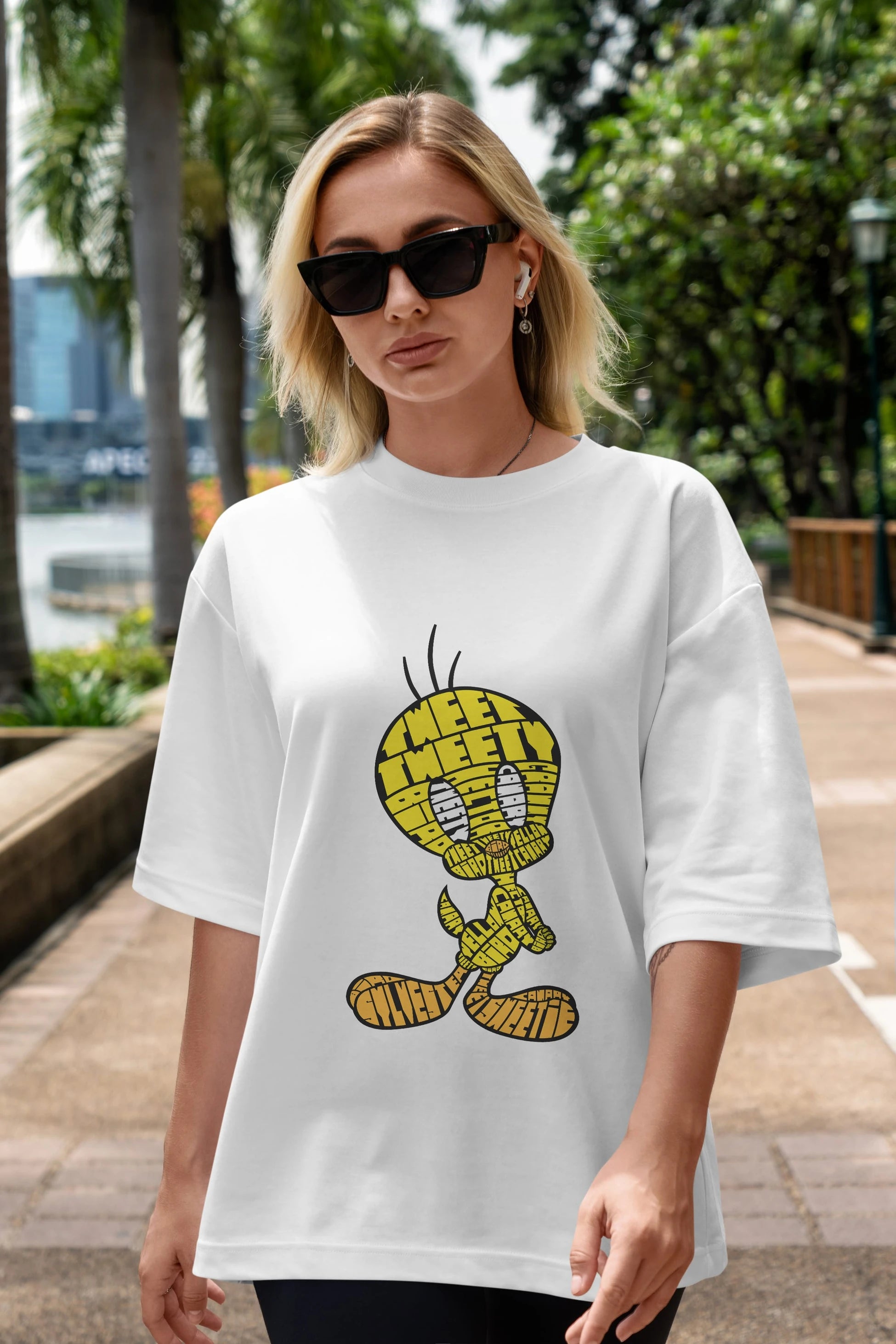 Tweety Ön Baskılı Oversize t-shirt %100 pamuk Erkek Kadın Unisex