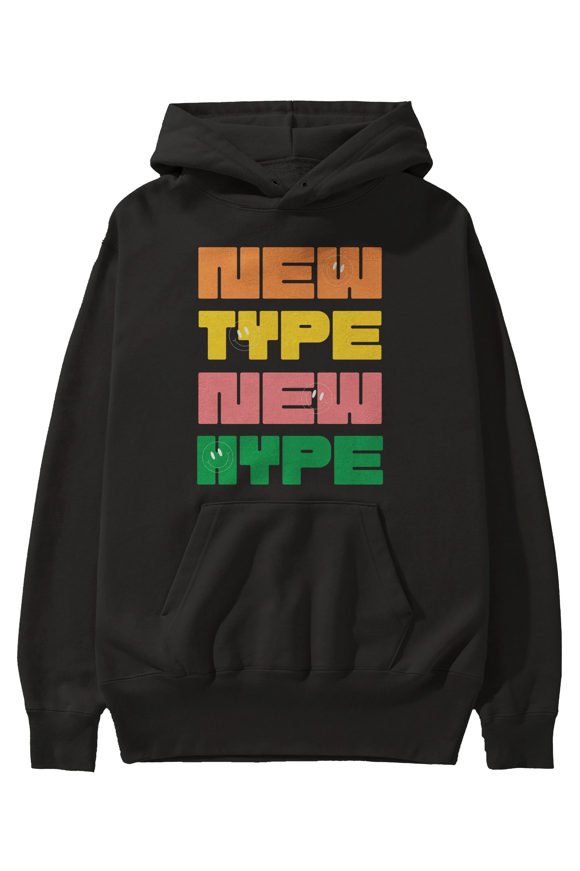 New Type New Hype Yazılı Ön Baskılı Oversize Hoodie Kapüşonlu Sweatshirt Erkek Kadın Unisex