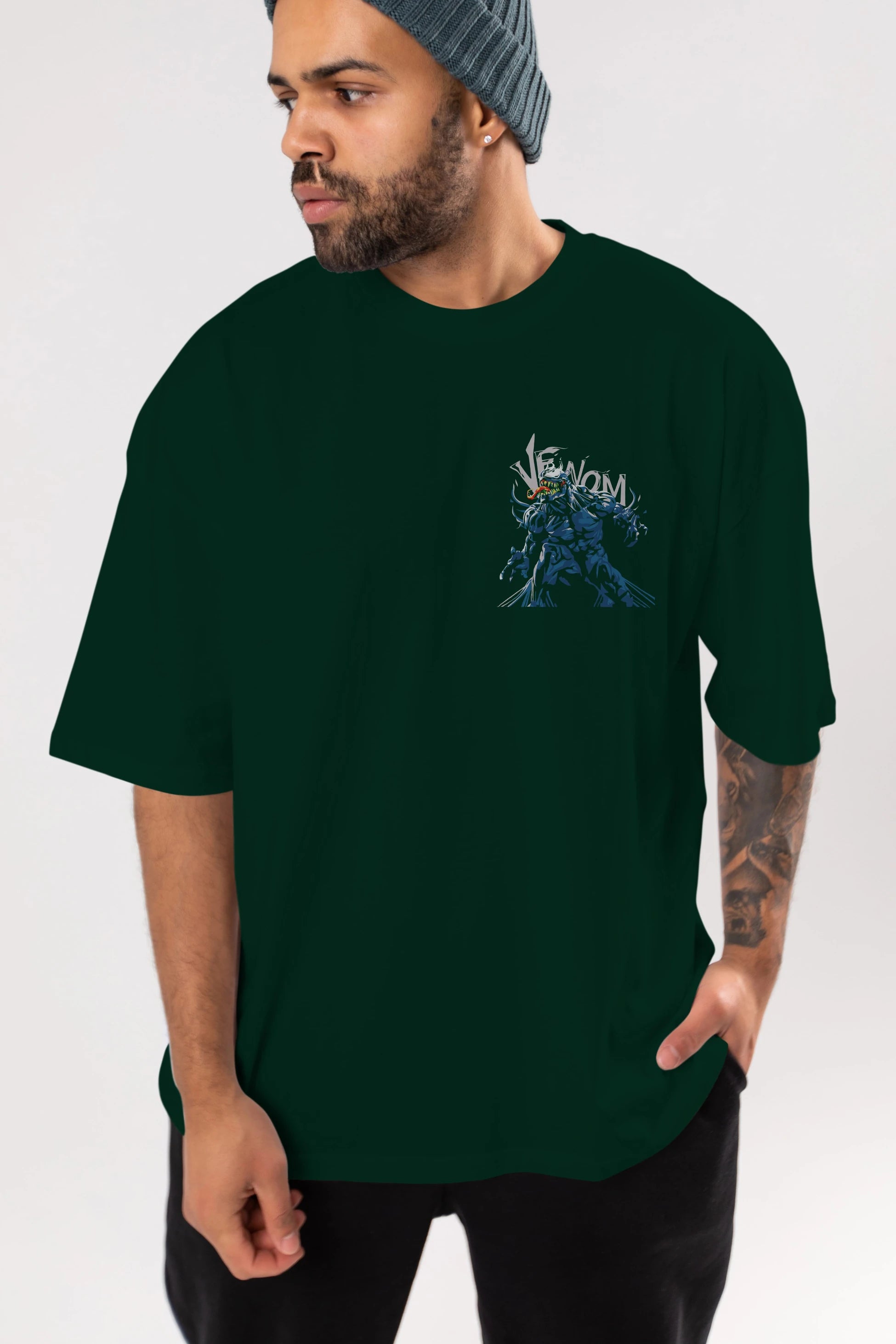 Venom (8) Ön Sol Baskılı Oversize t-shirt Erkek Kadın Unisex %100 Pamuk Bisiklet Yaka tişort