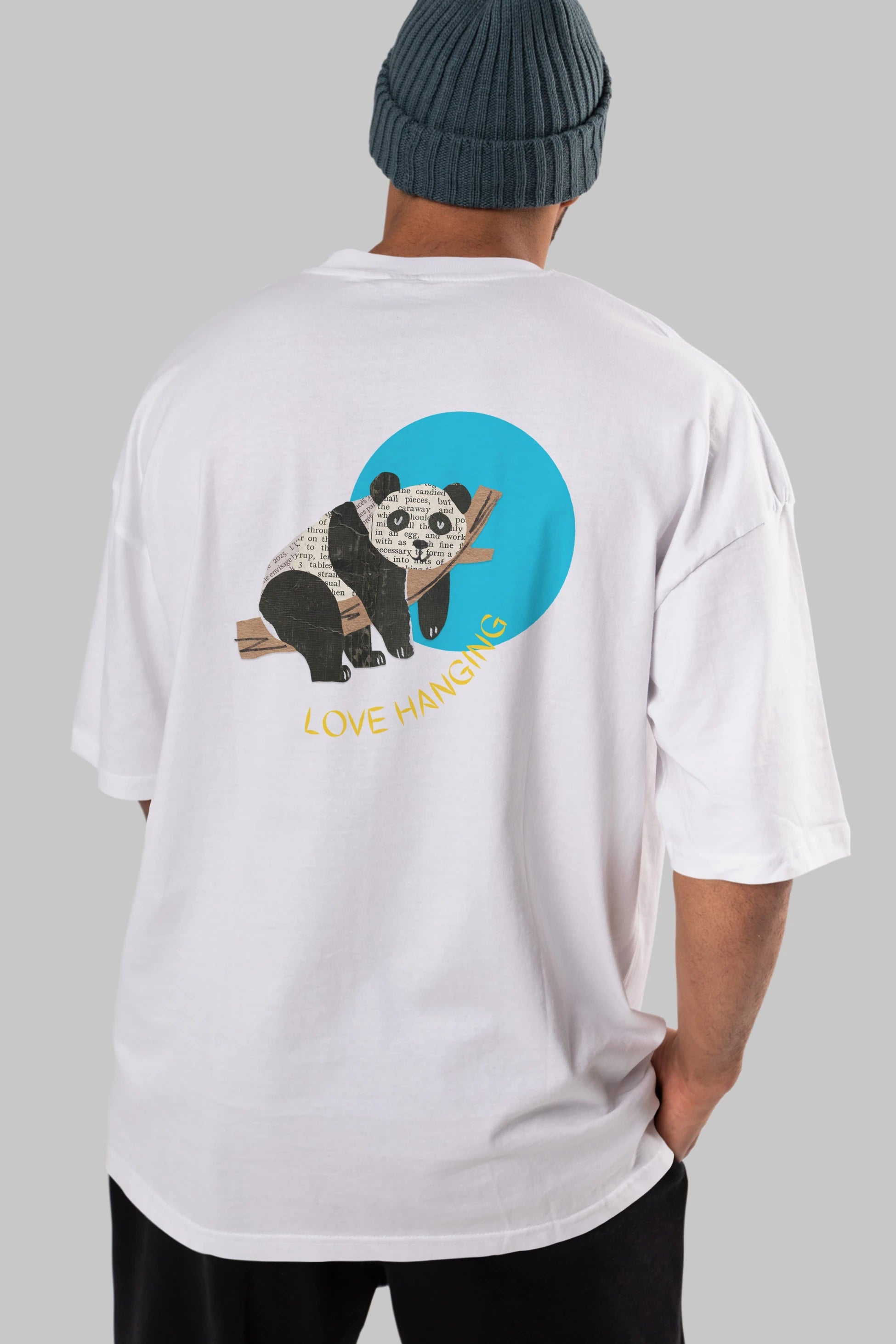 Panda Love Hanging Arka Baskılı Oversize t-shirt Erkek Kadın Unisex