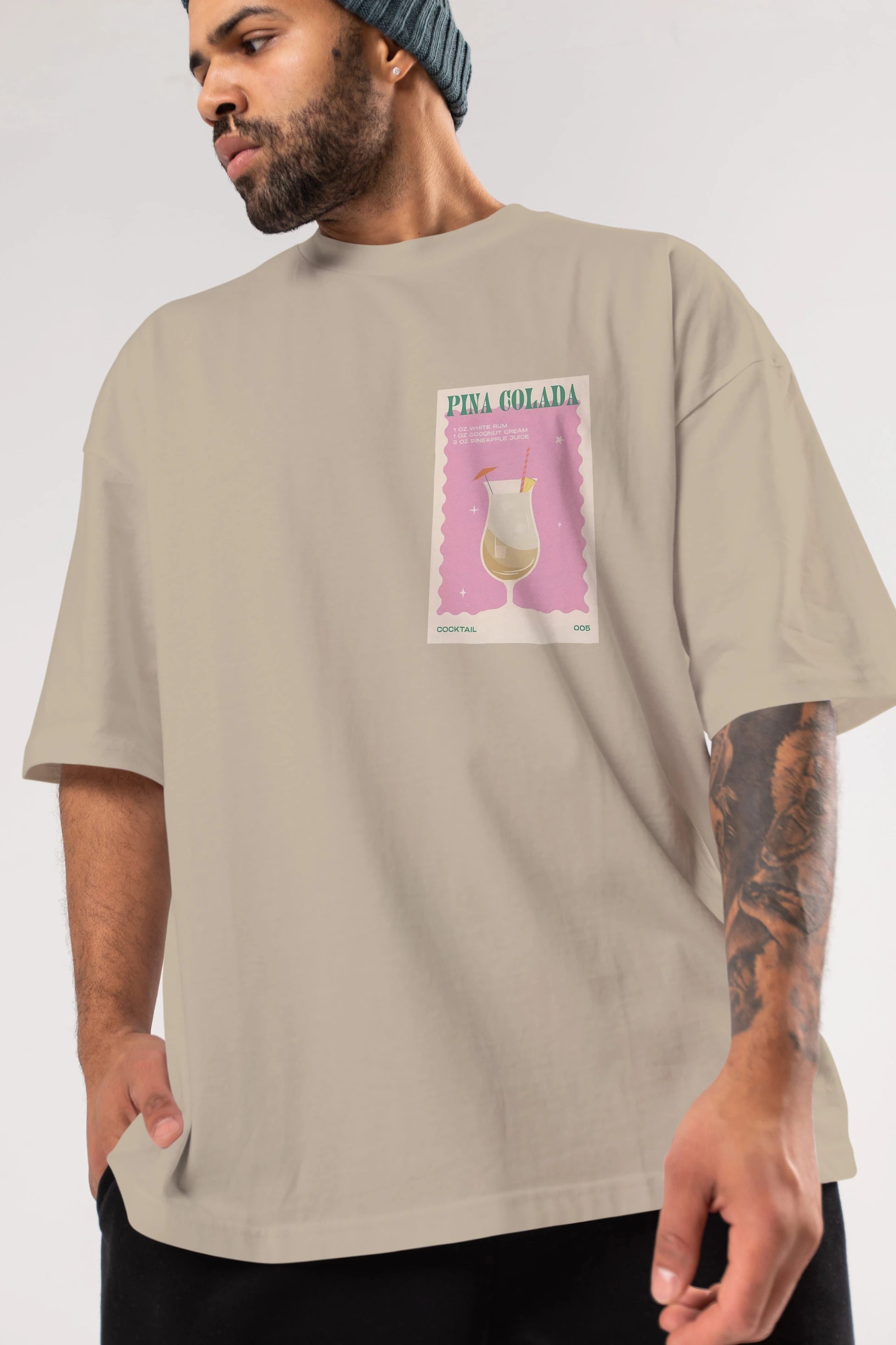Pina Colada 3 Ön Sol Baskılı Oversize t-shirt Erkek Kadın Unisex %100 Pamuk Bisiklet Yaka tişort