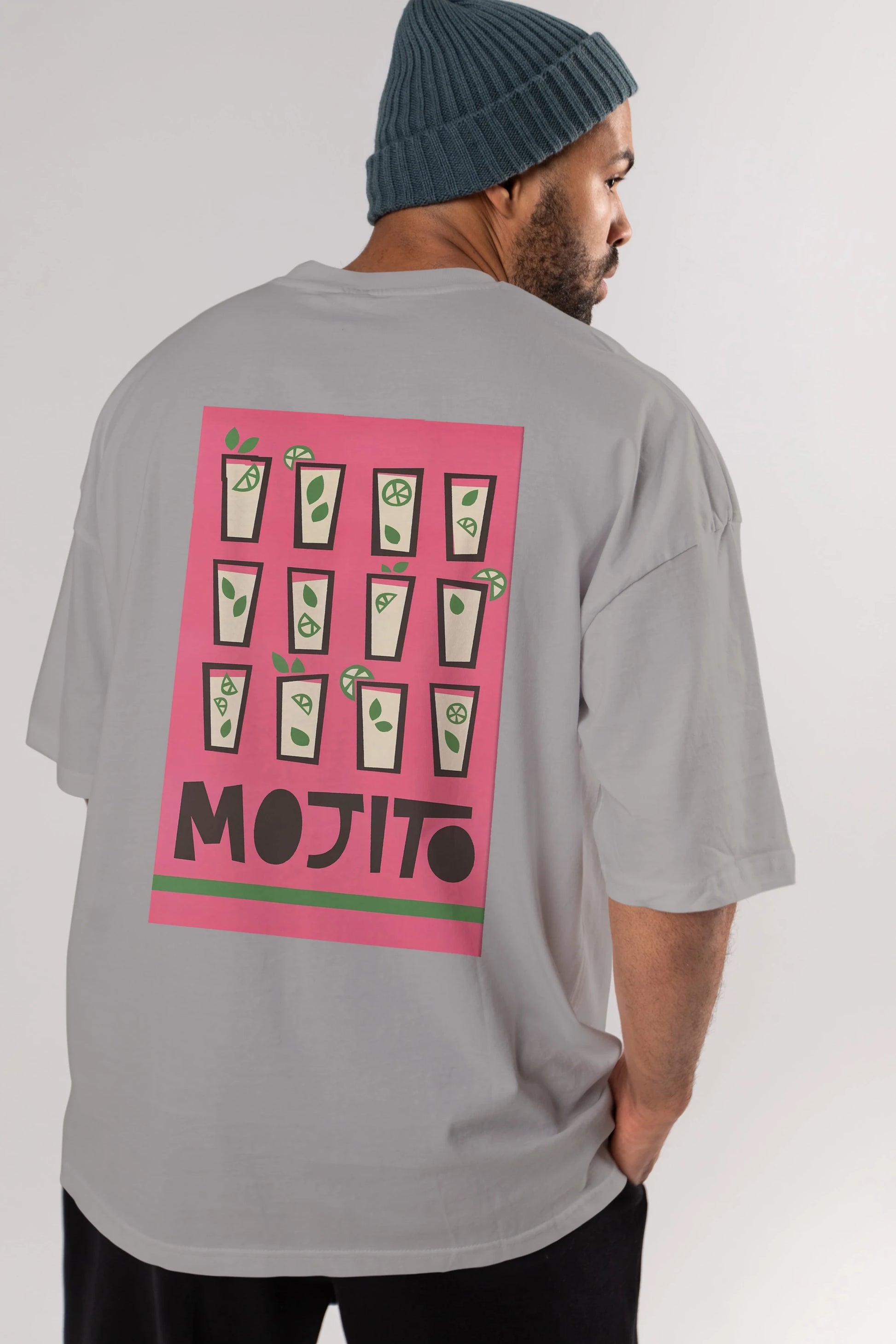 Mojito Arka Baskılı Oversize t-shirt Erkek Kadın Unisex %100 Pamuk Bisiklet Yaka tişort