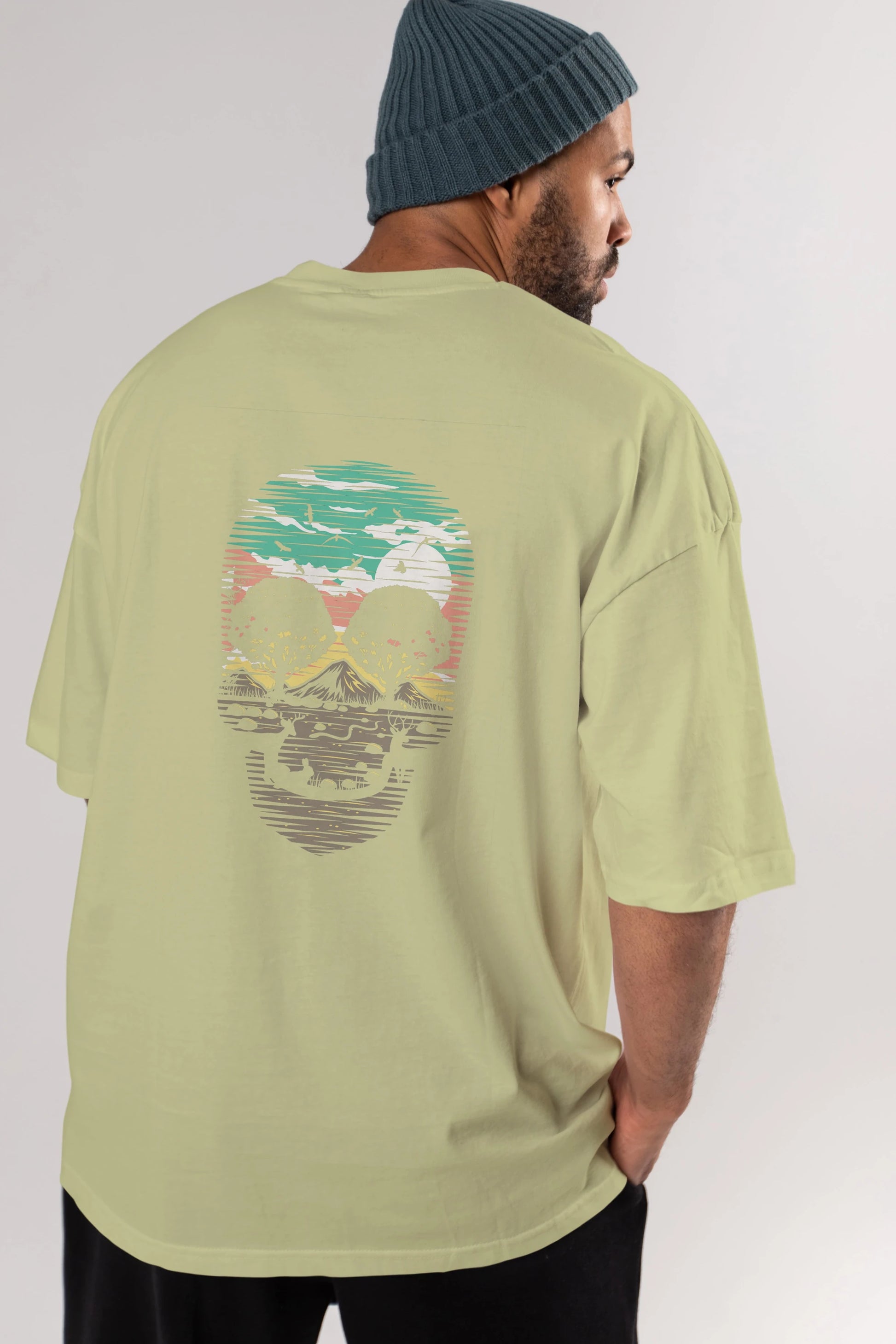 Skull Nature Arka Baskılı Oversize t-shirt %100 pamuk Erkek Kadın Unisex