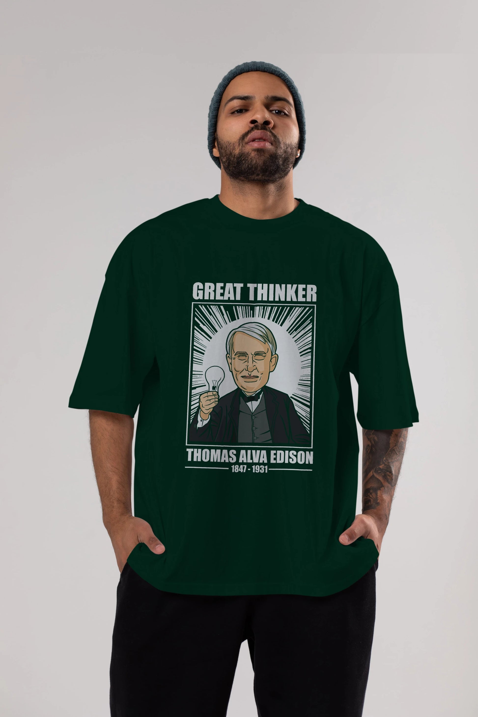 Thomas Alfa Edison Ön Baskılı Oversize t-shirt Erkek Kadın Unisex %100 Pamuk tişort