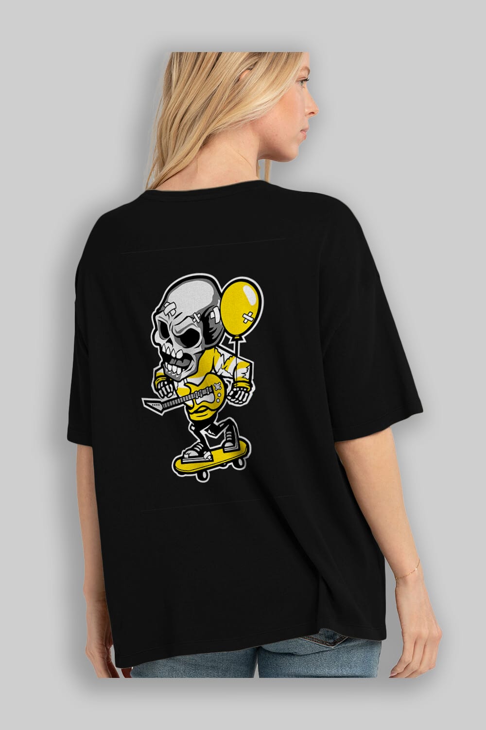 Skull Skater Arka Baskılı Oversize t-shirt Erkek Kadın Unisex %100 Pamuk tişort