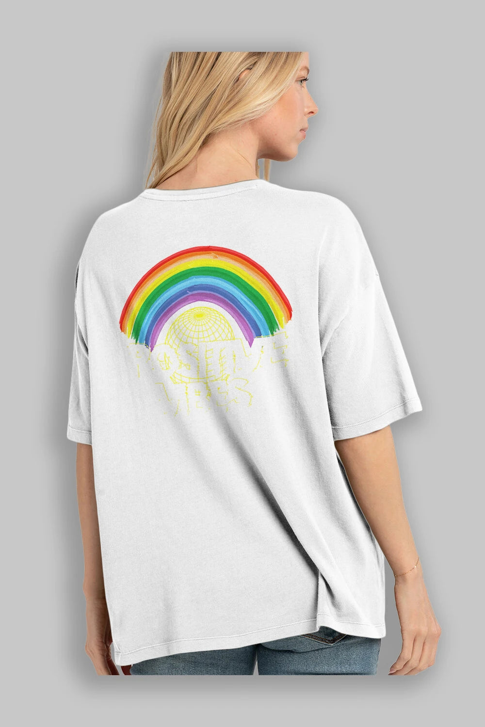 Positive Vibes Arka Baskılı Oversize t-shirt Erkek Kadın Unisex