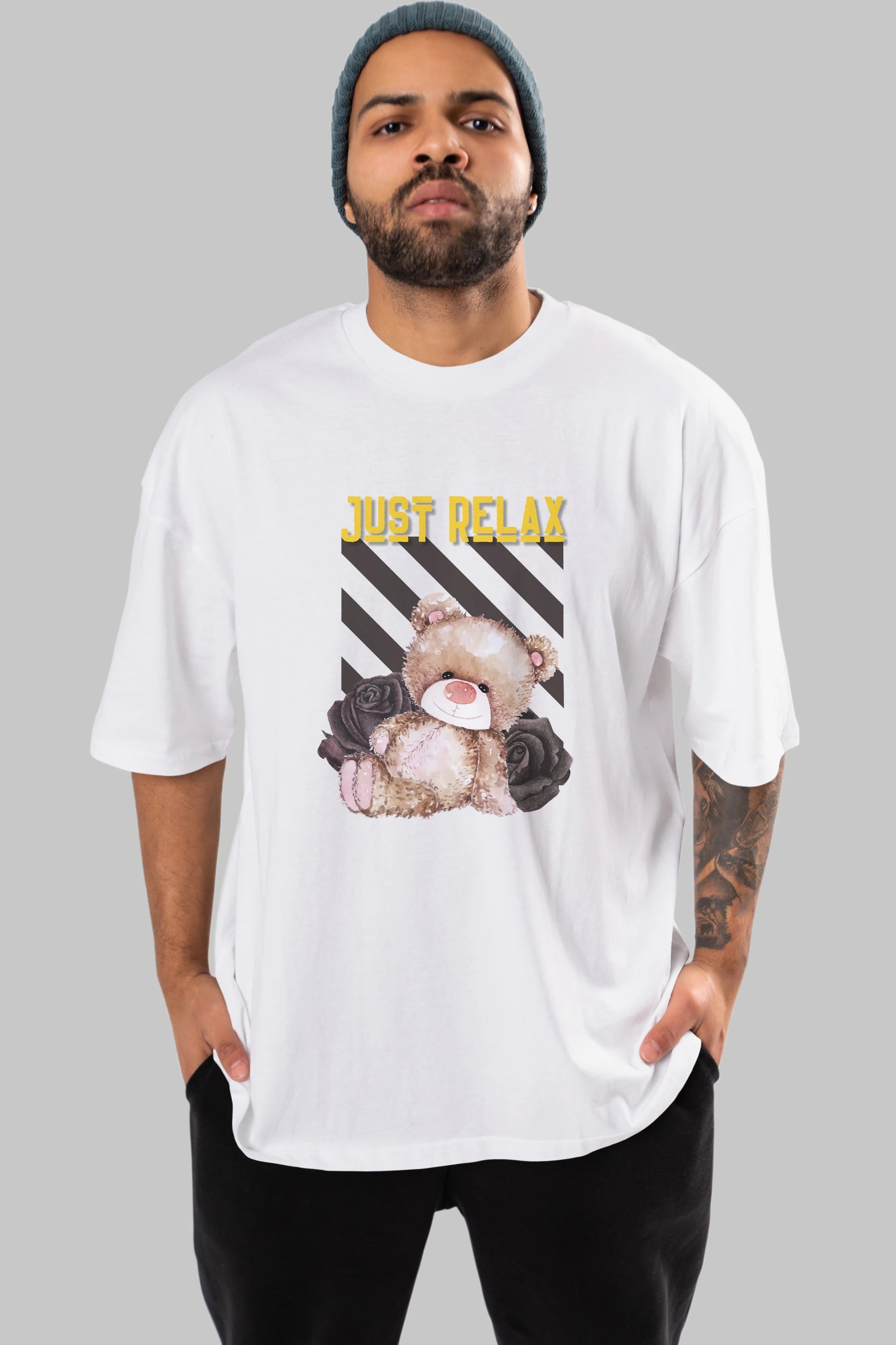 Just Relax Teddy Bear Ön Baskılı Oversize t-shirt Erkek Kadın Unisex