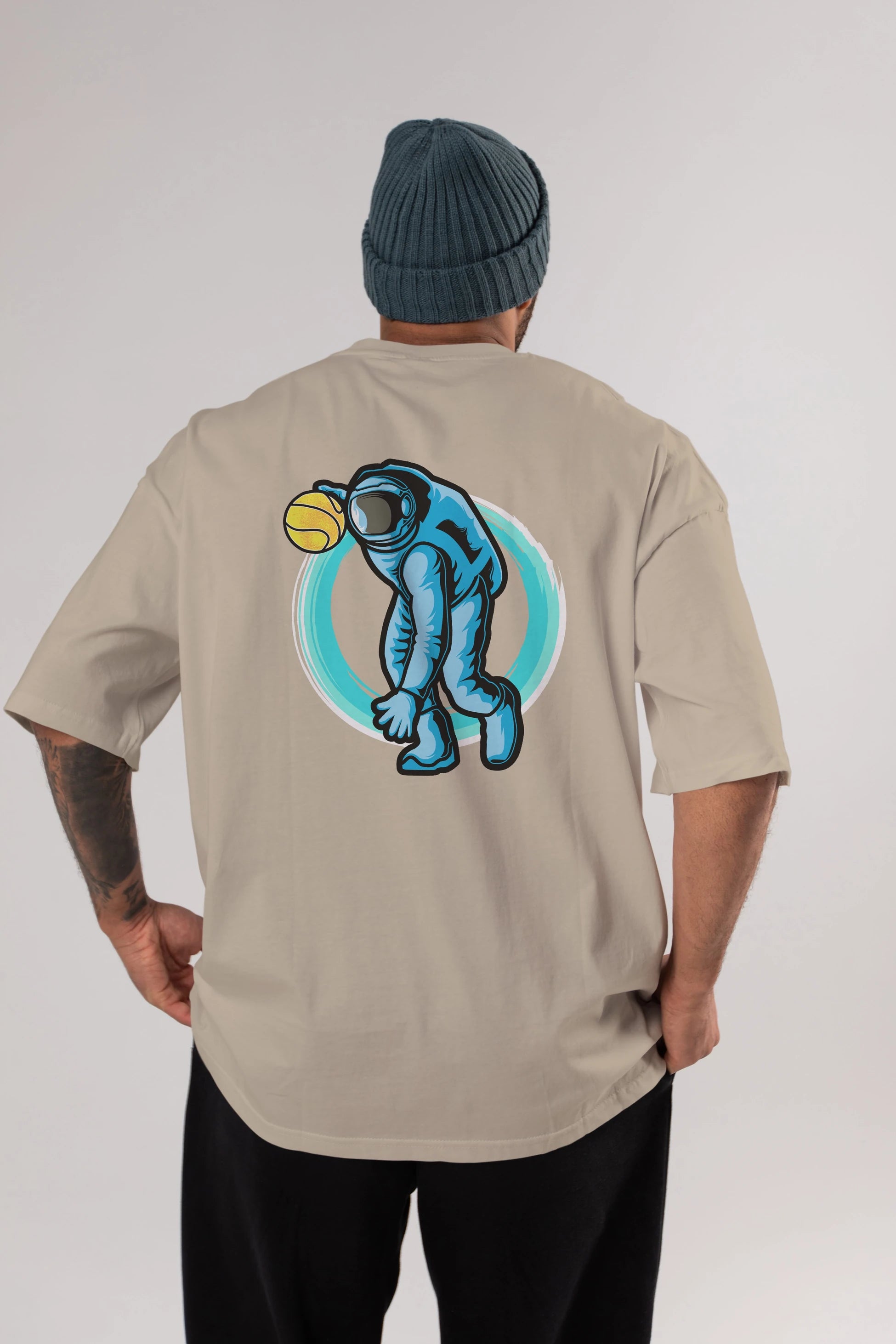 Astronaut Dribble Arka Baskılı Oversize t-shirt Erkek Kadın Unisex