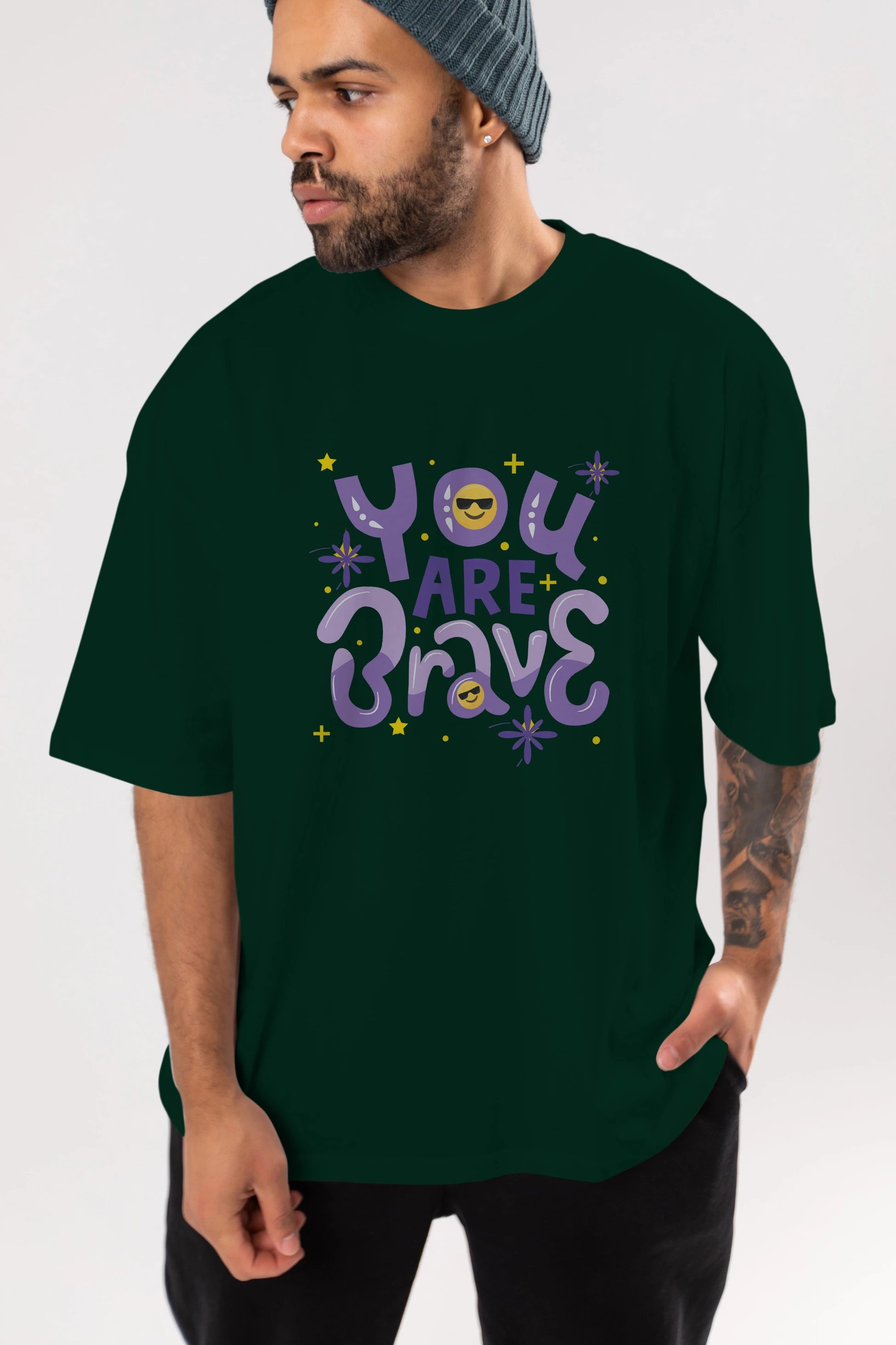 You Are Brave Yazılı Ön Baskılı Oversize t-shirt Erkek Kadın Unisex