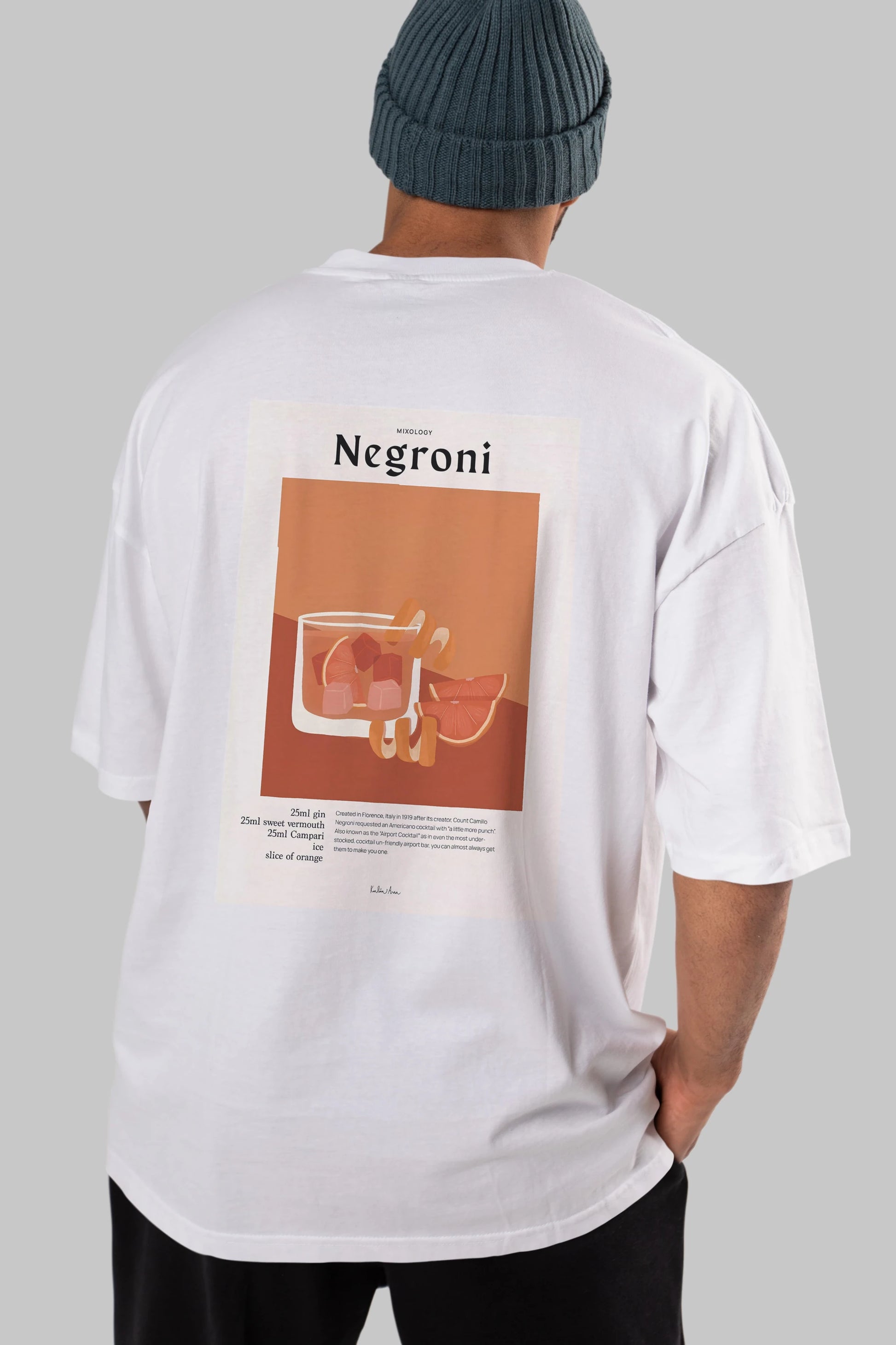Mixology Negroni Arka Baskılı Oversize t-shirt Erkek Kadın Unisex %100 Pamuk Bisiklet Yaka tişort