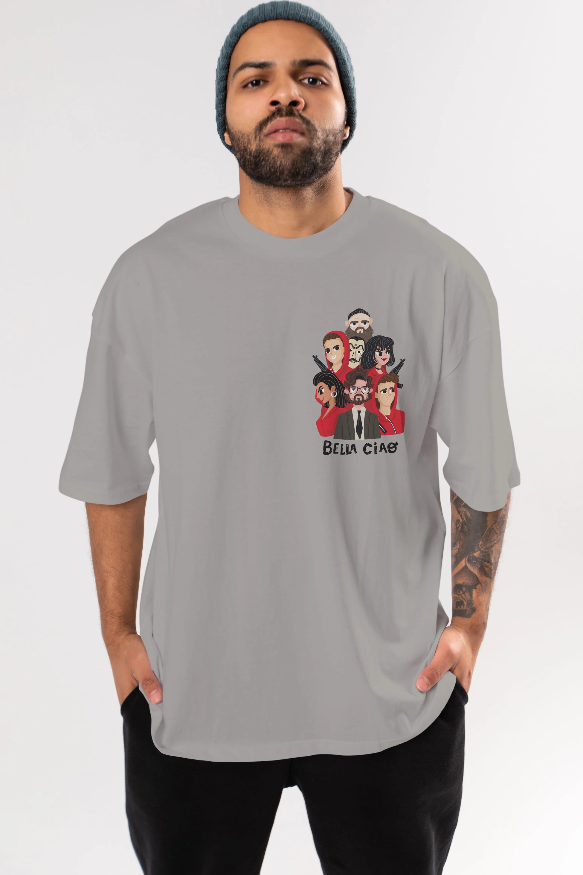 La Casa De Papel (13) Ön Sol Baskılı Oversize t-shirt Erkek Kadın Unisex %100 Pamuk Bisiklet Yaka tişort