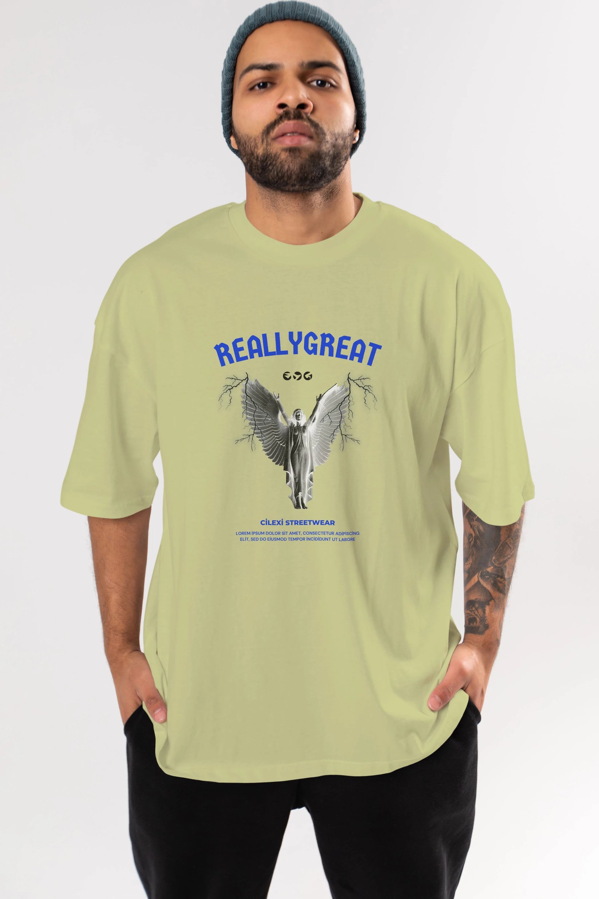 Reallygreat Angel Ön Baskılı Oversize t-shirt Erkek Kadın Unisex