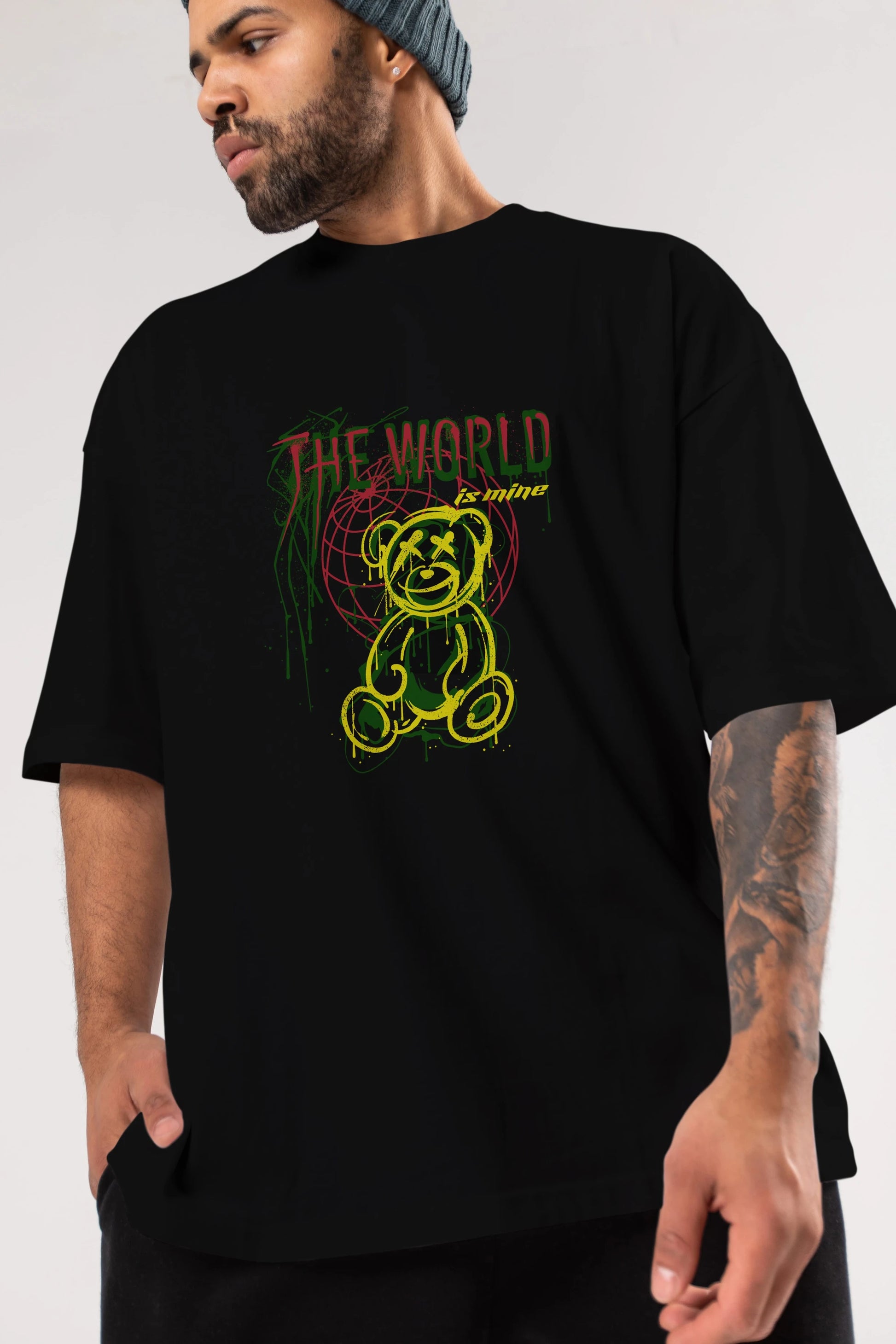 The World is Mine Bear Ön Baskılı Oversize t-shirt Erkek Kadın Unisex