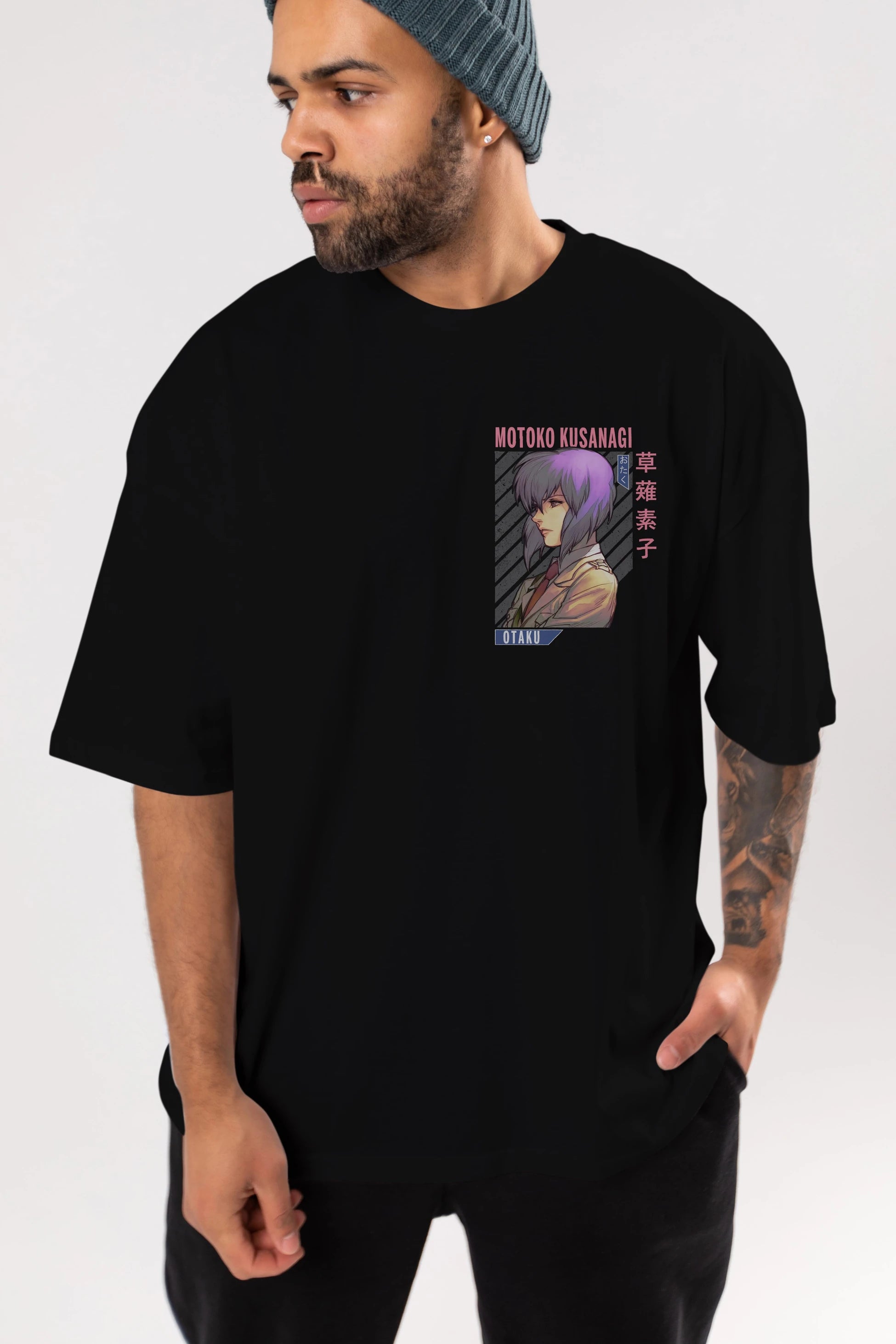 Motoko Kusanagi 4 Ön Sol Baskılı Oversize t-shirt Erkek Kadın Unisex %100 Pamuk Bisiklet Yaka tişort