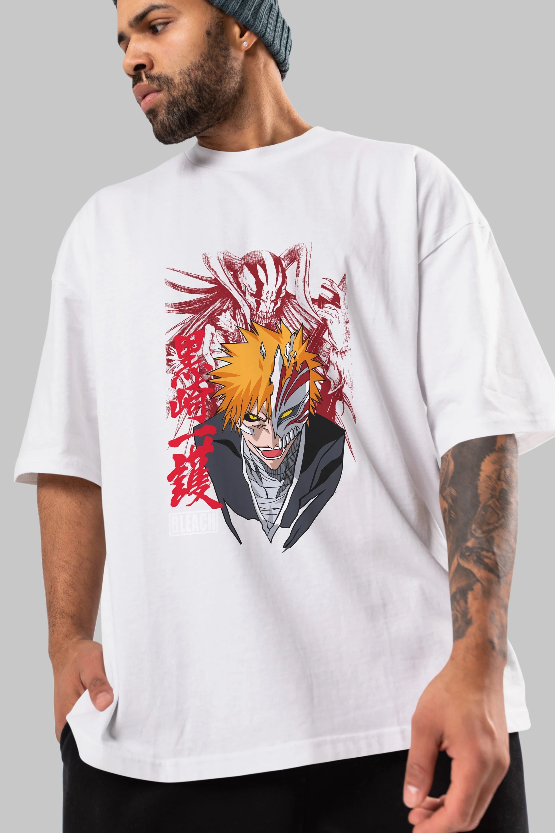 ICHIGO KUROSAKI VIZARD Anime Ön Baskılı Oversize t-shirt %100 pamuk Erkek Kadın Unisex