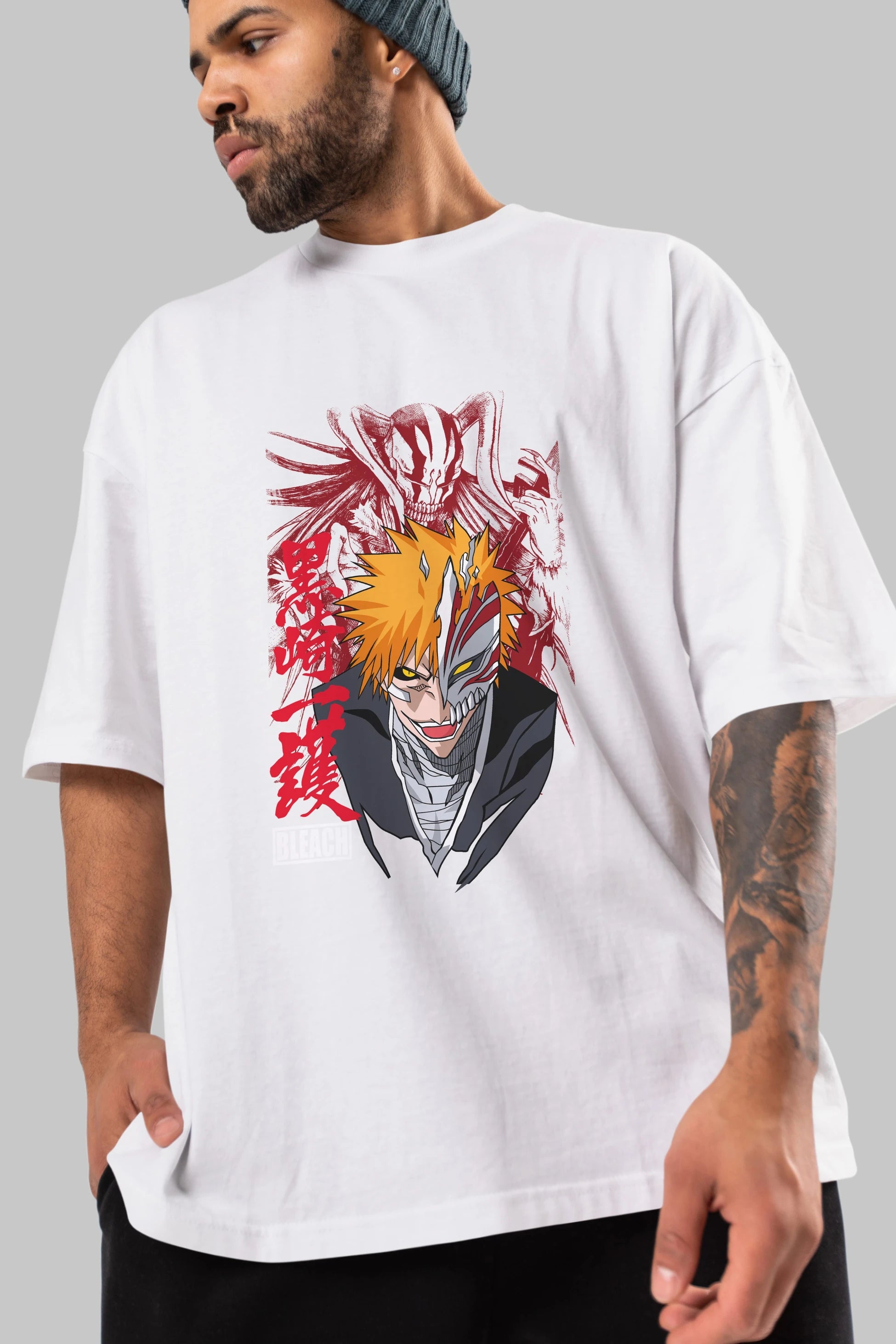 ICHIGO KUROSAKI VIZARD Anime Ön Baskılı Oversize t-shirt %100 pamuk Erkek Kadın Unisex