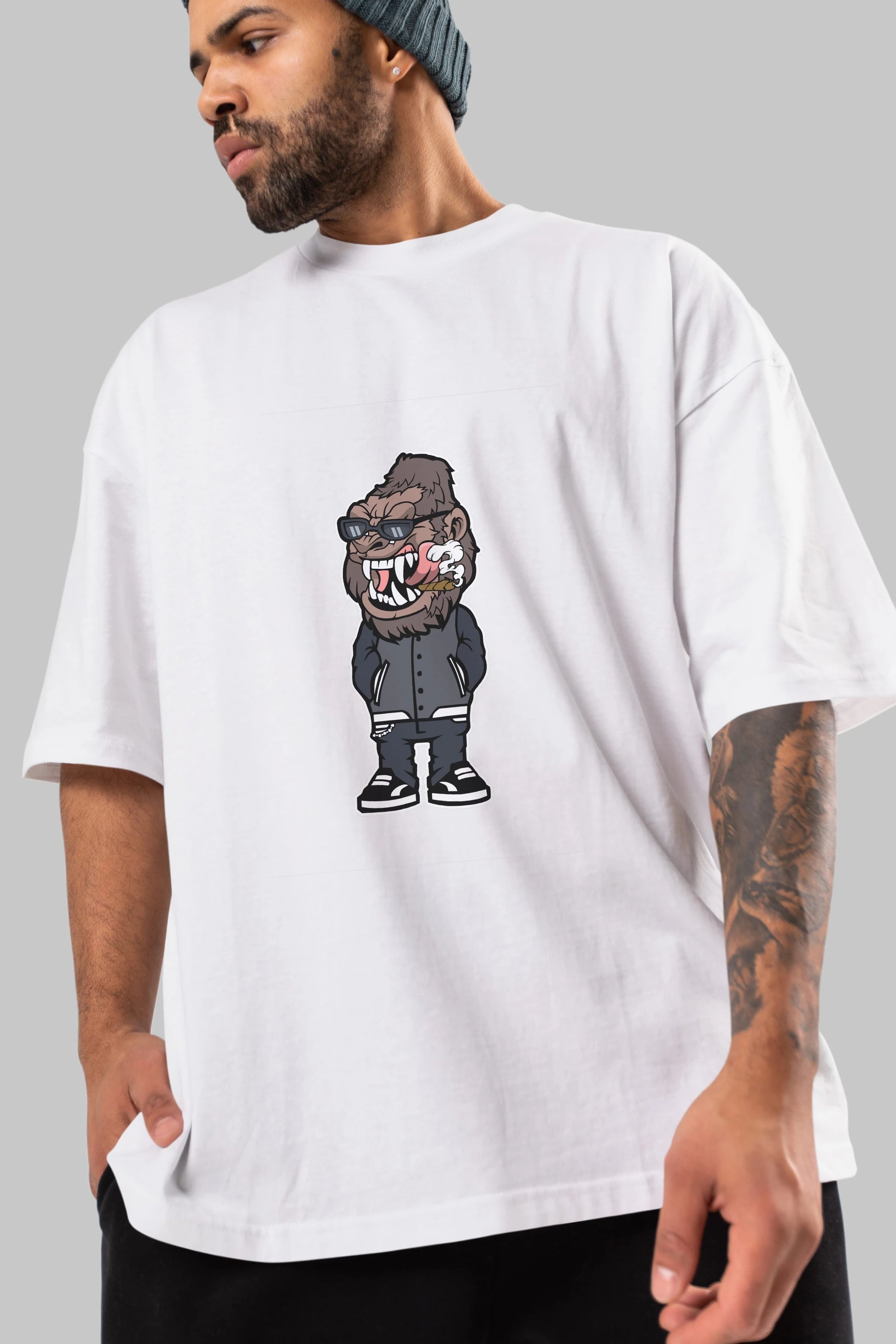 Gorilla Street Style Ön Baskılı Oversize t-shirt Erkek Kadın Unisex %100 Pamuk tişort