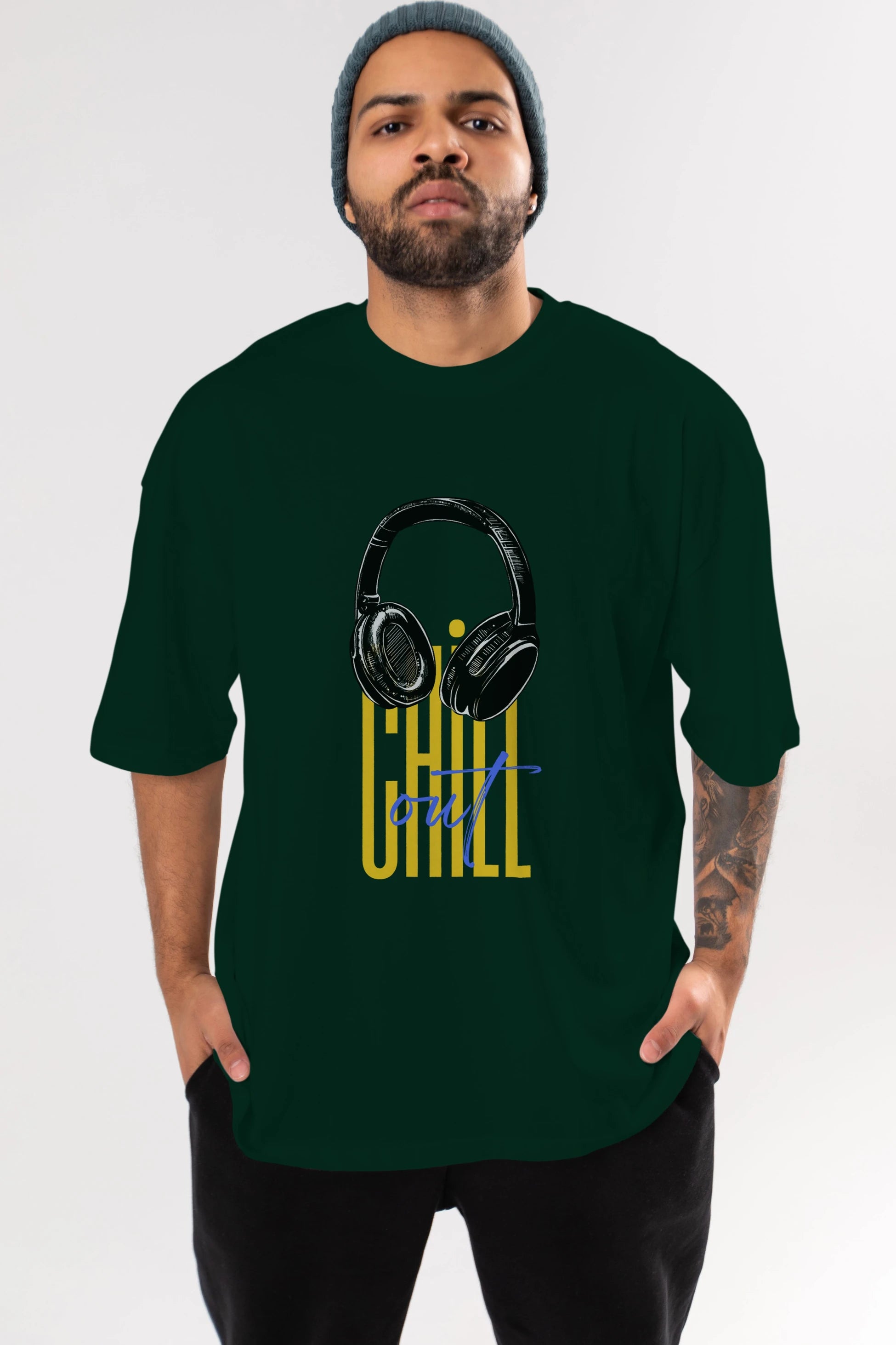 Chill Out Yazılı Ön Baskılı Oversize t-shirt Erkek Kadın Unisex