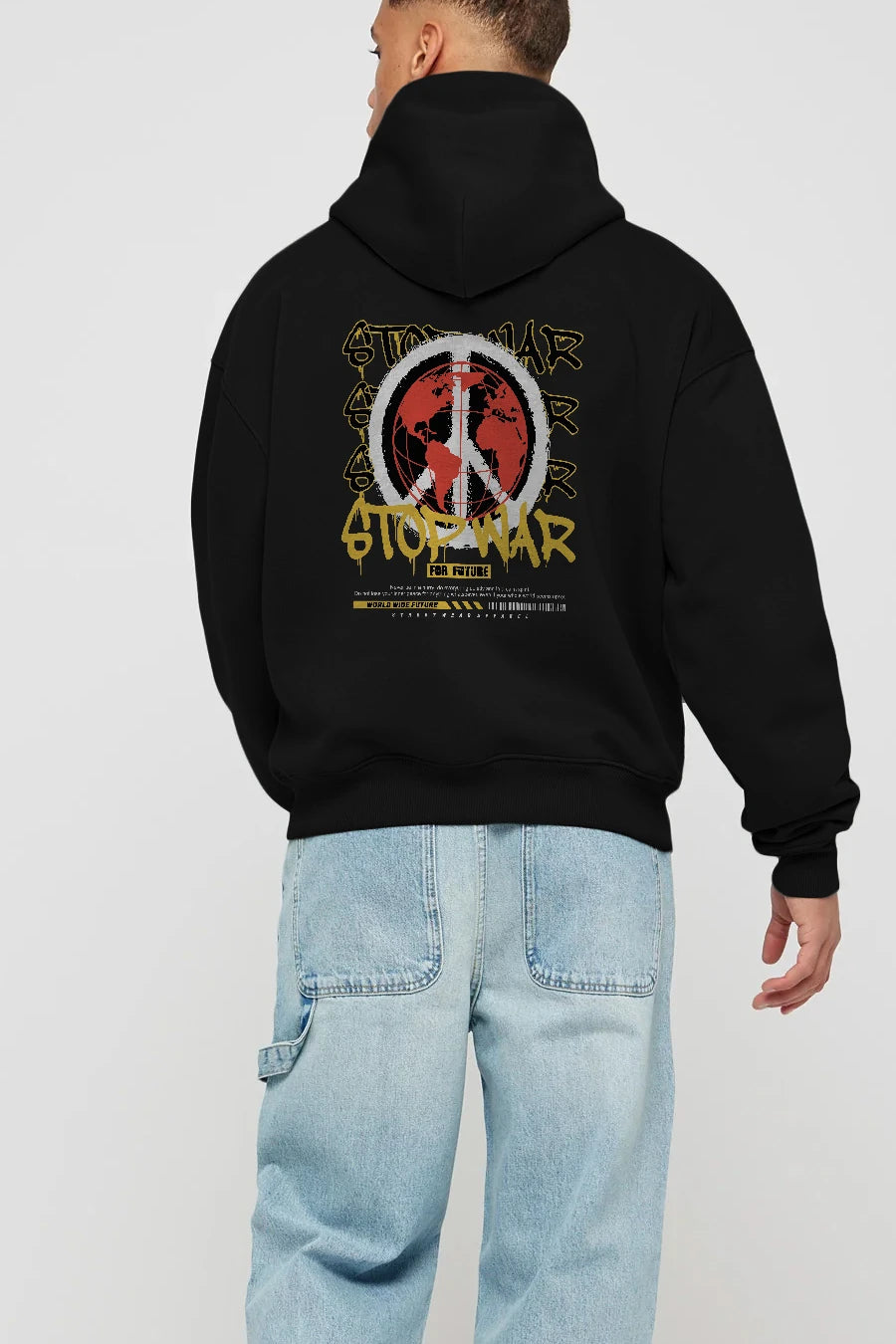 Stop War for Future Arka Baskılı Hoodie Oversize Kapüşonlu Sweatshirt Erkek Kadın Unisex