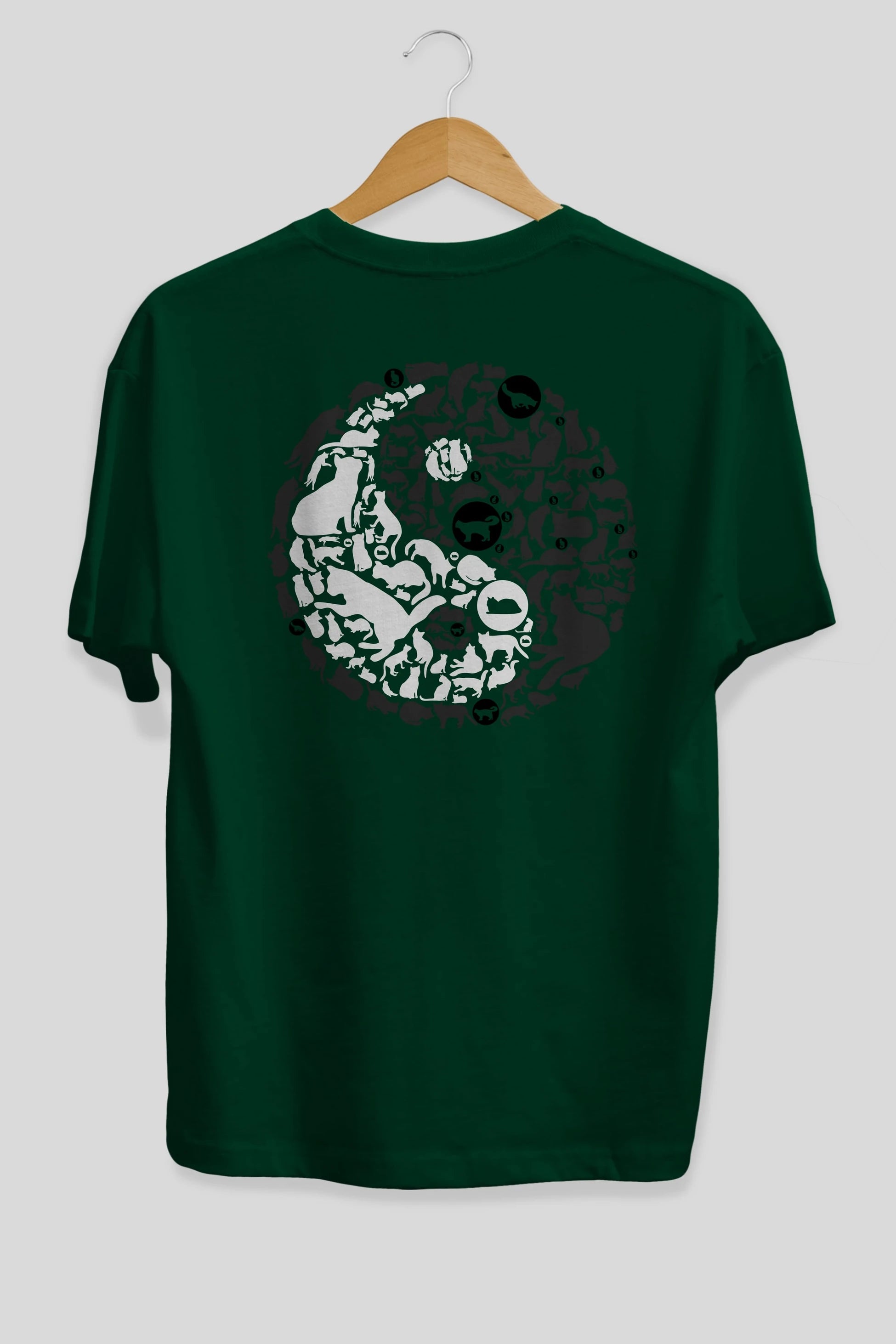 YinYang Cats Arka Baskılı Oversize t-shirt %100 pamuk Erkek Kadın Unisex