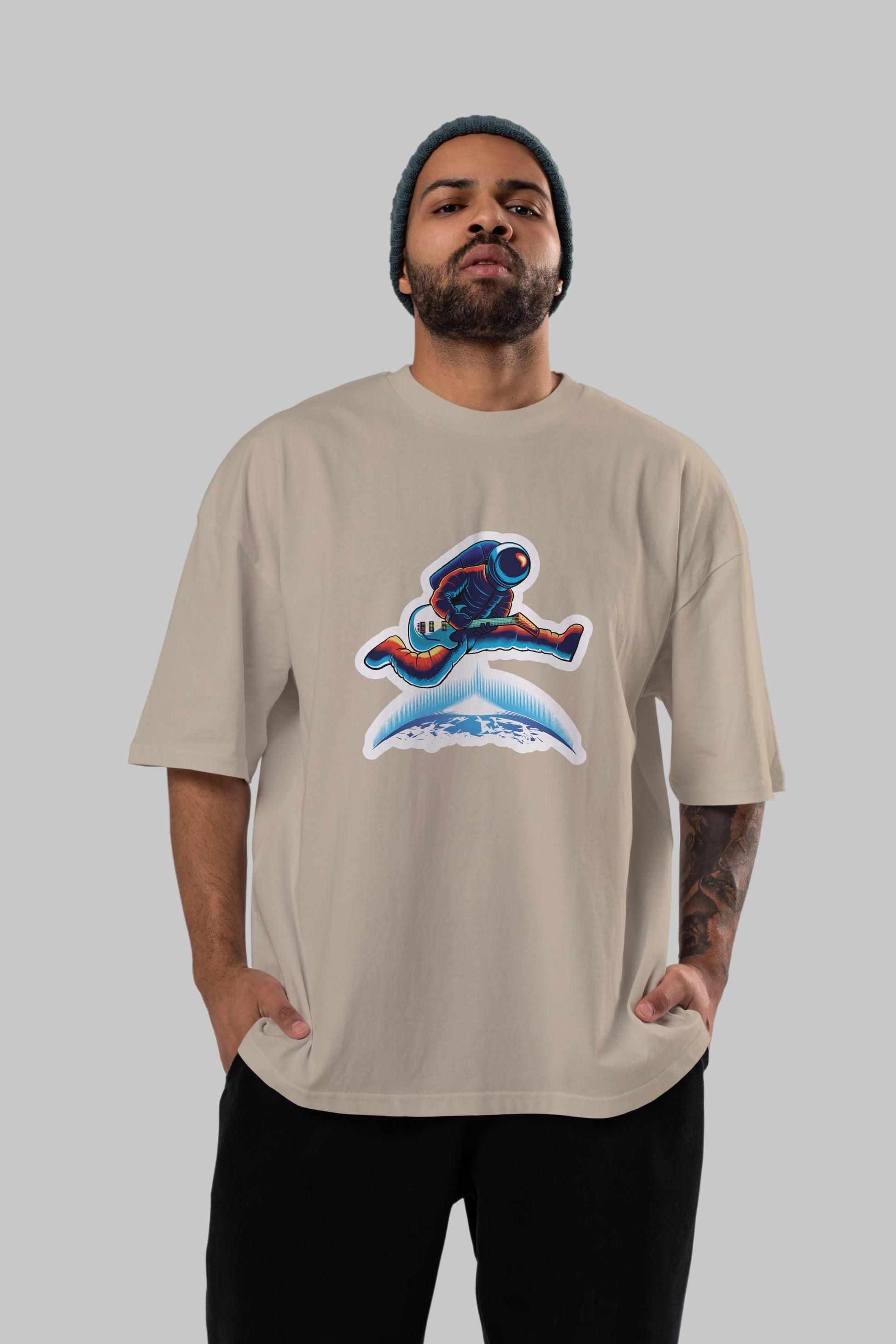Astroguitar Sticker Ön Baskılı Oversize t-shirt Erkek Kadın Unisex