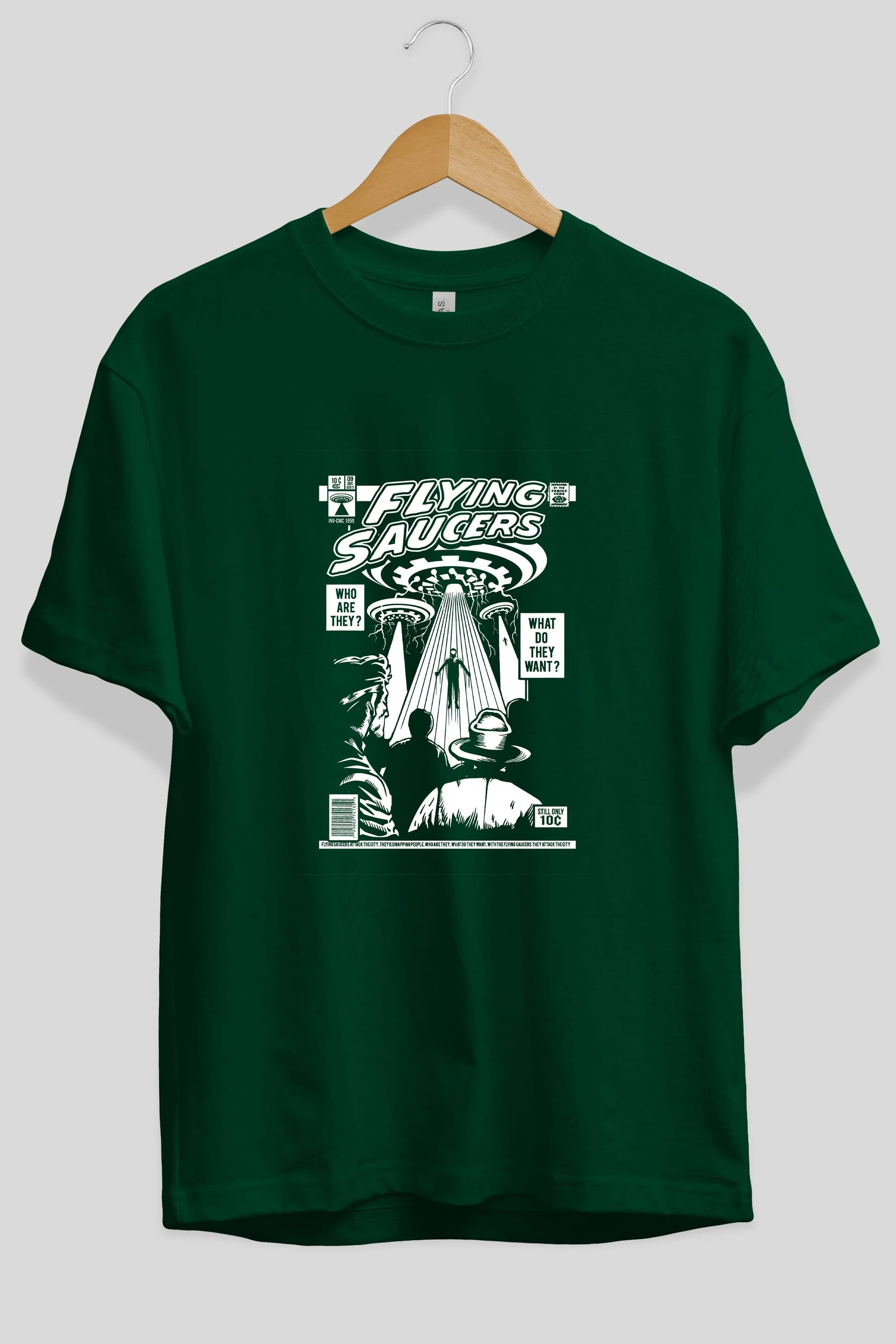 UFO Ön Baskılı Oversize t-shirt Erkek Kadın Unisex %100 Pamuk tişort