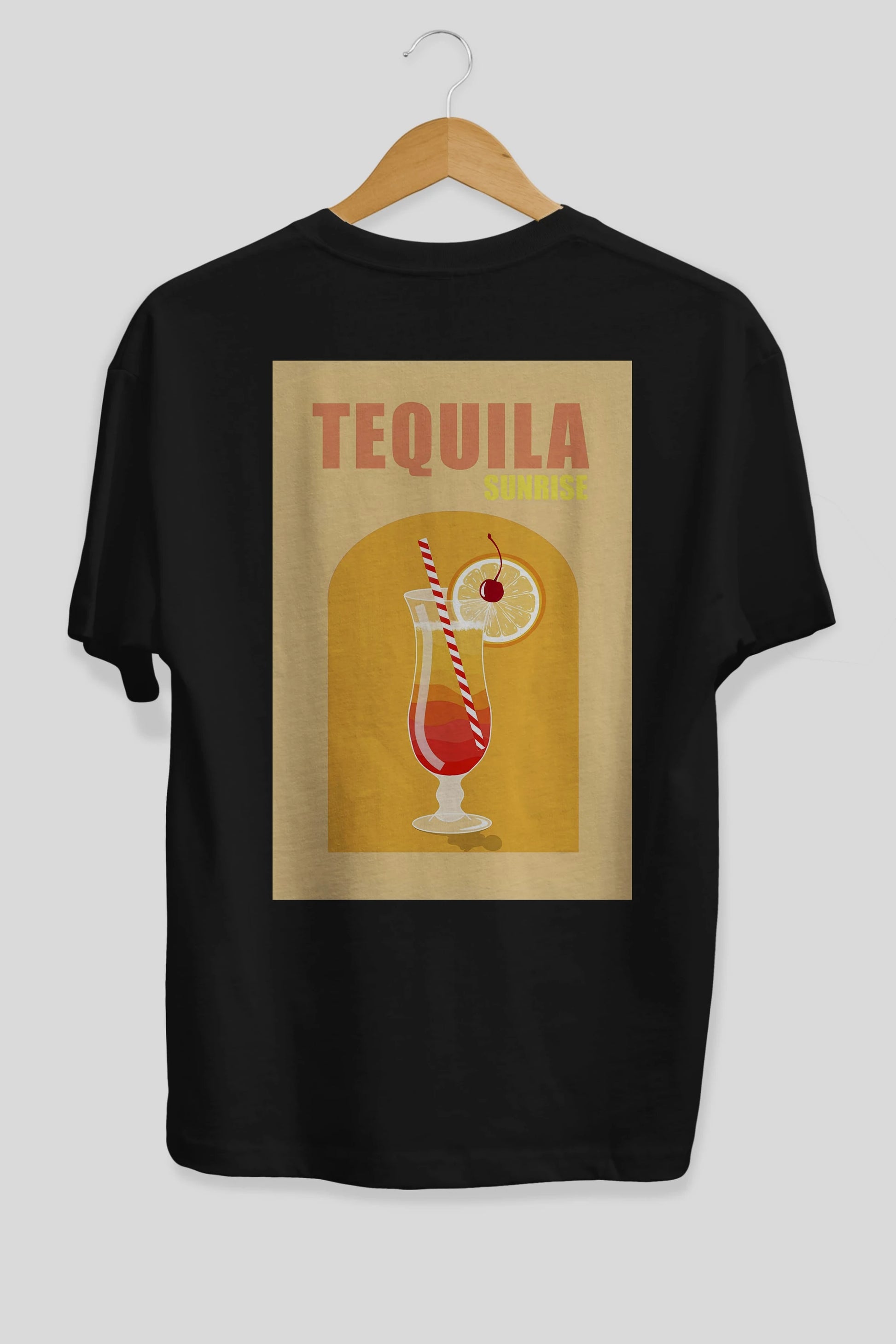 Tequila Sunrise Arka Baskılı Oversize t-shirt Erkek Kadın Unisex %100 Pamuk Bisiklet Yaka tişort