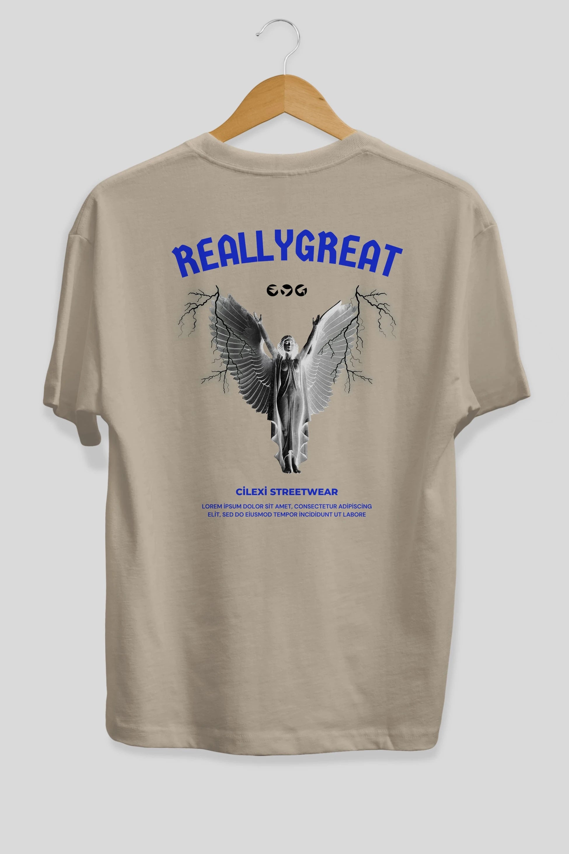 Reallygreat Angel Arka Baskılı Oversize t-shirt Erkek Kadın Unisex